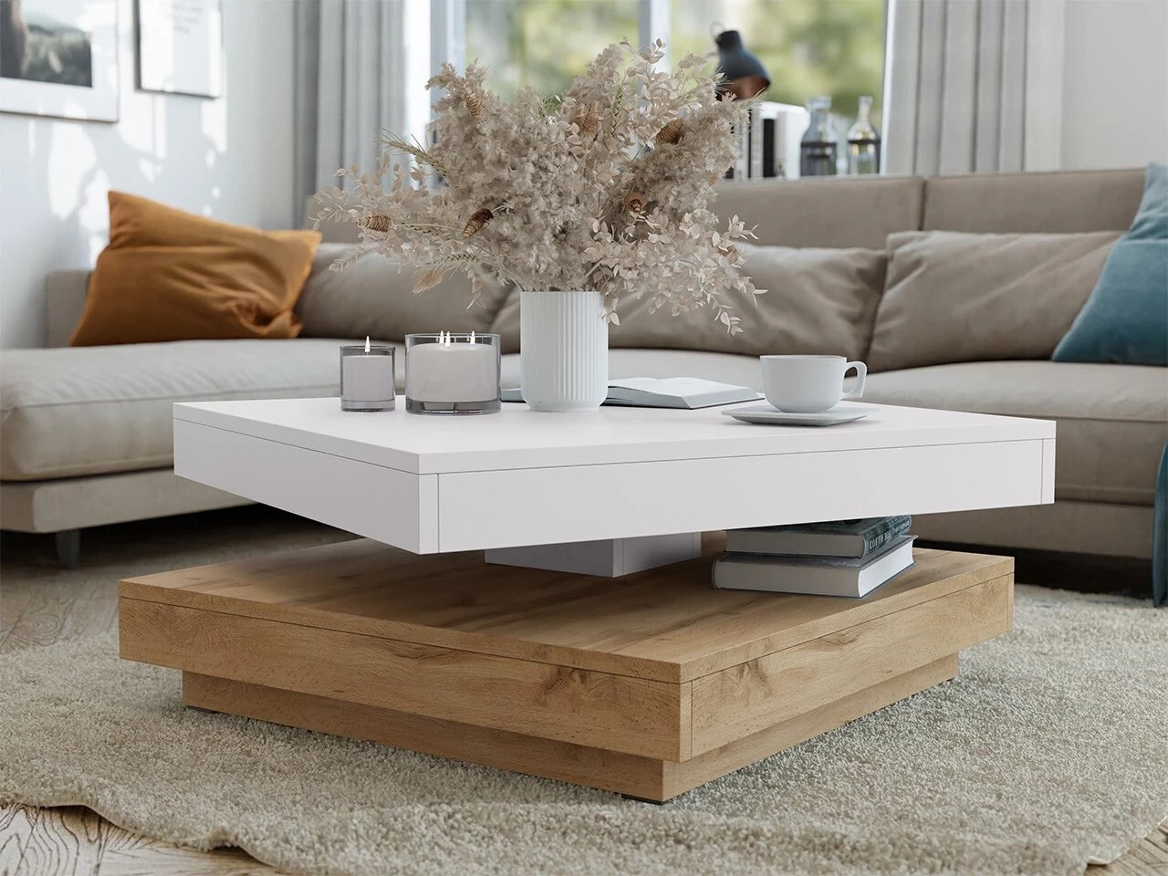 Coffee table transformer Comfivo Pisces (Wotan Oak + White)