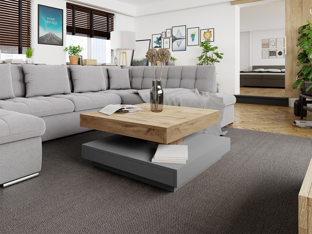 Transforming coffee table Comfivo Pisces (Graphite + Wotan Oak)