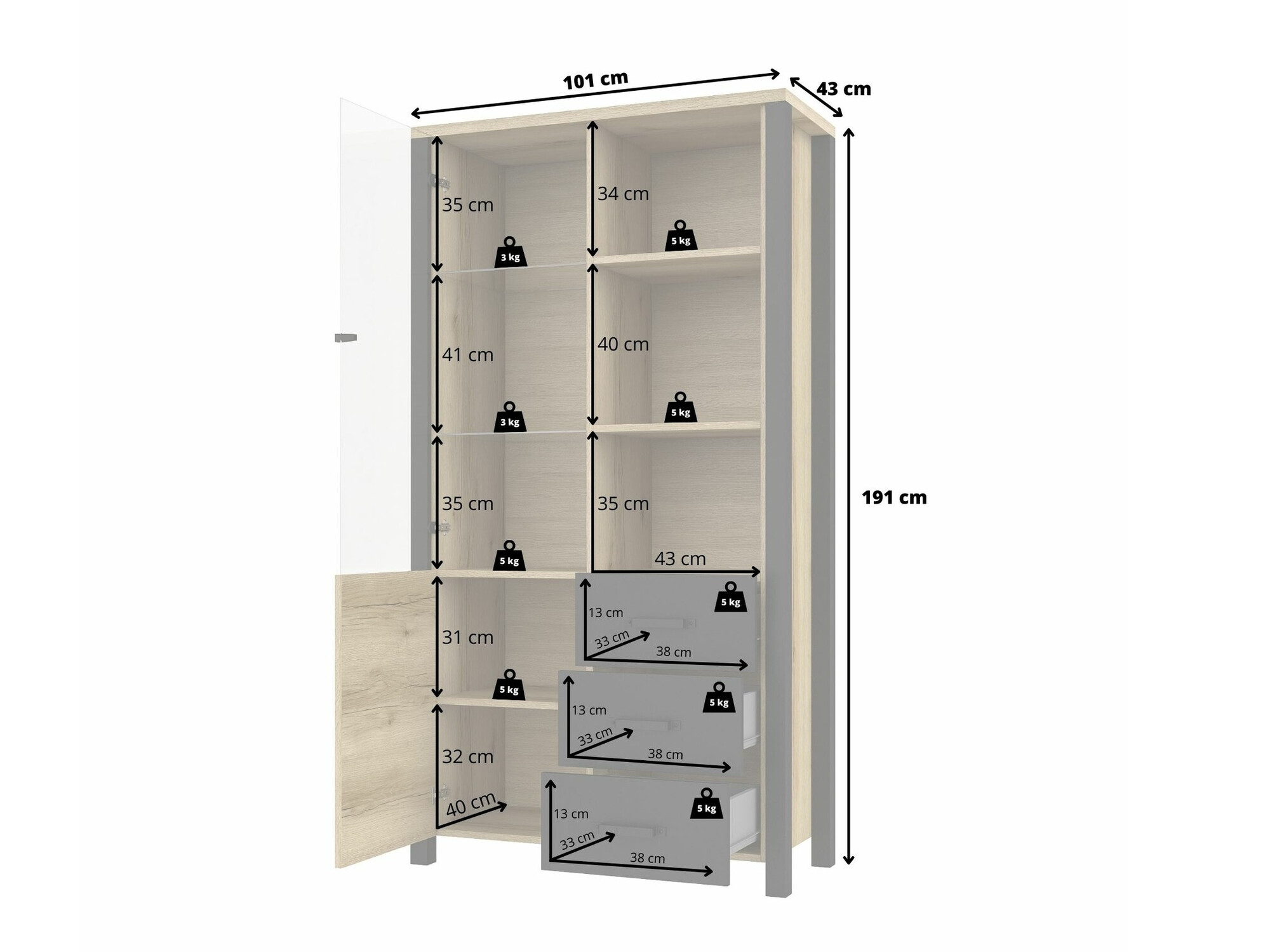 Bookcase Tornua 102 (Dark spruce + Matte black)