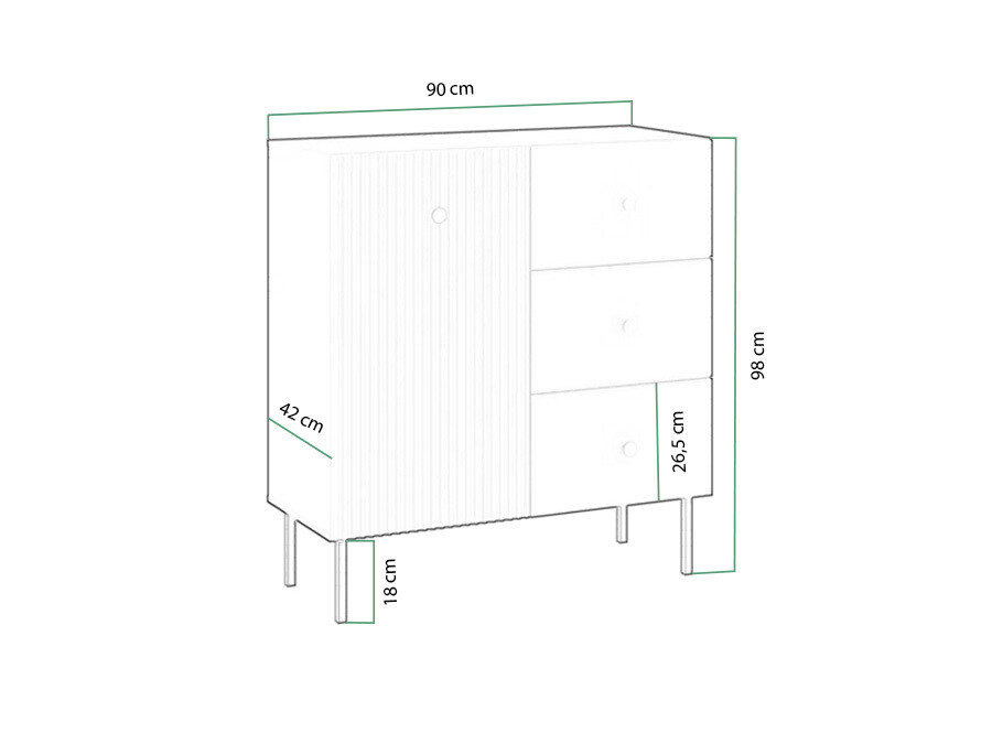 Chest of drawers Etliva 100 (White + Golden)