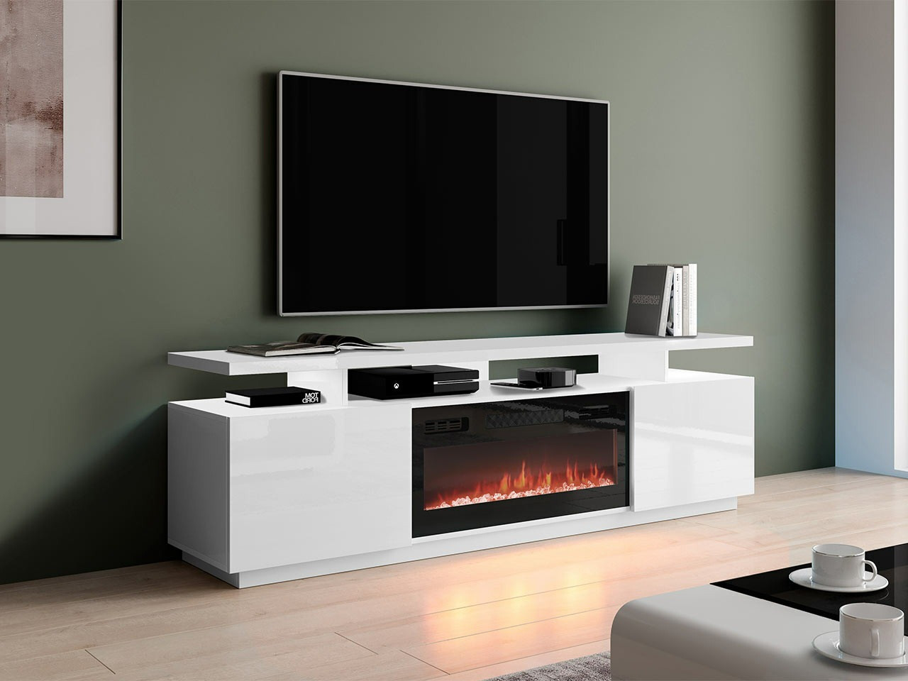 TV stand Figura I (White + Glossy white)