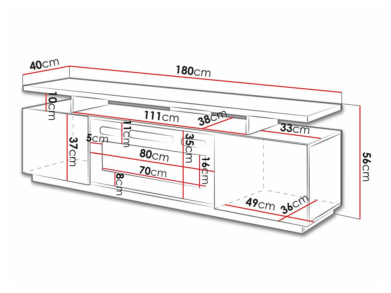 TV stand Figura I (White + Glossy white)