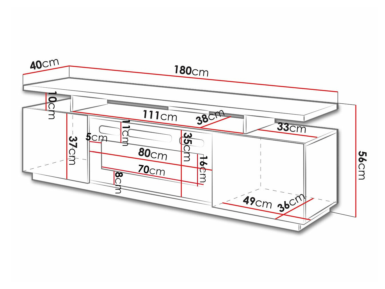 TV stand Figura I (White + Glossy white)
