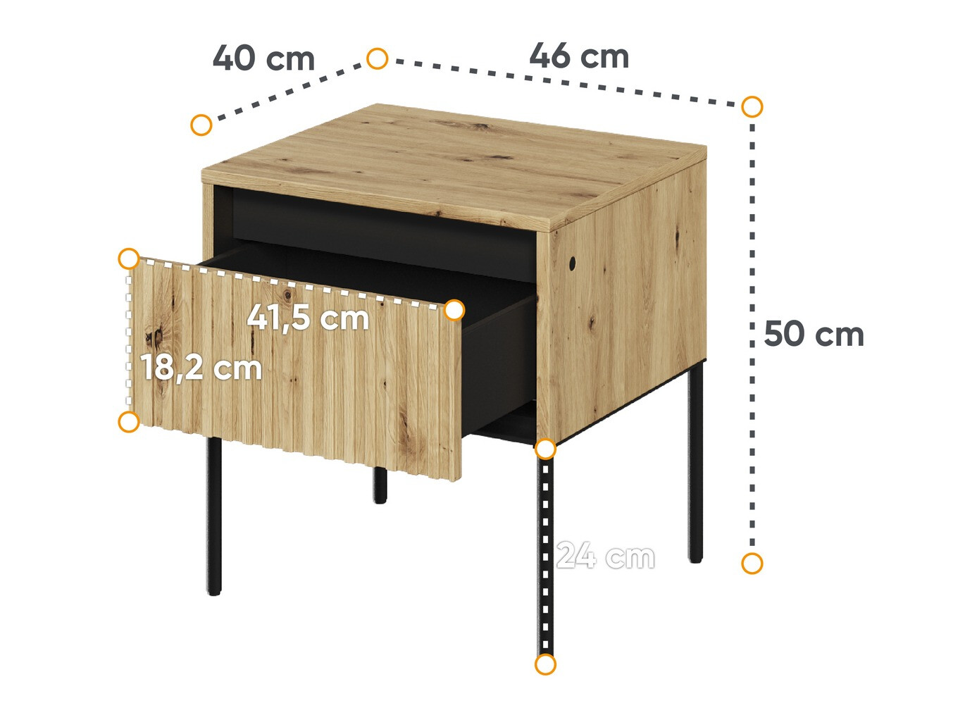 Bedside table Fernolu 111 (Artisan oak + Black)