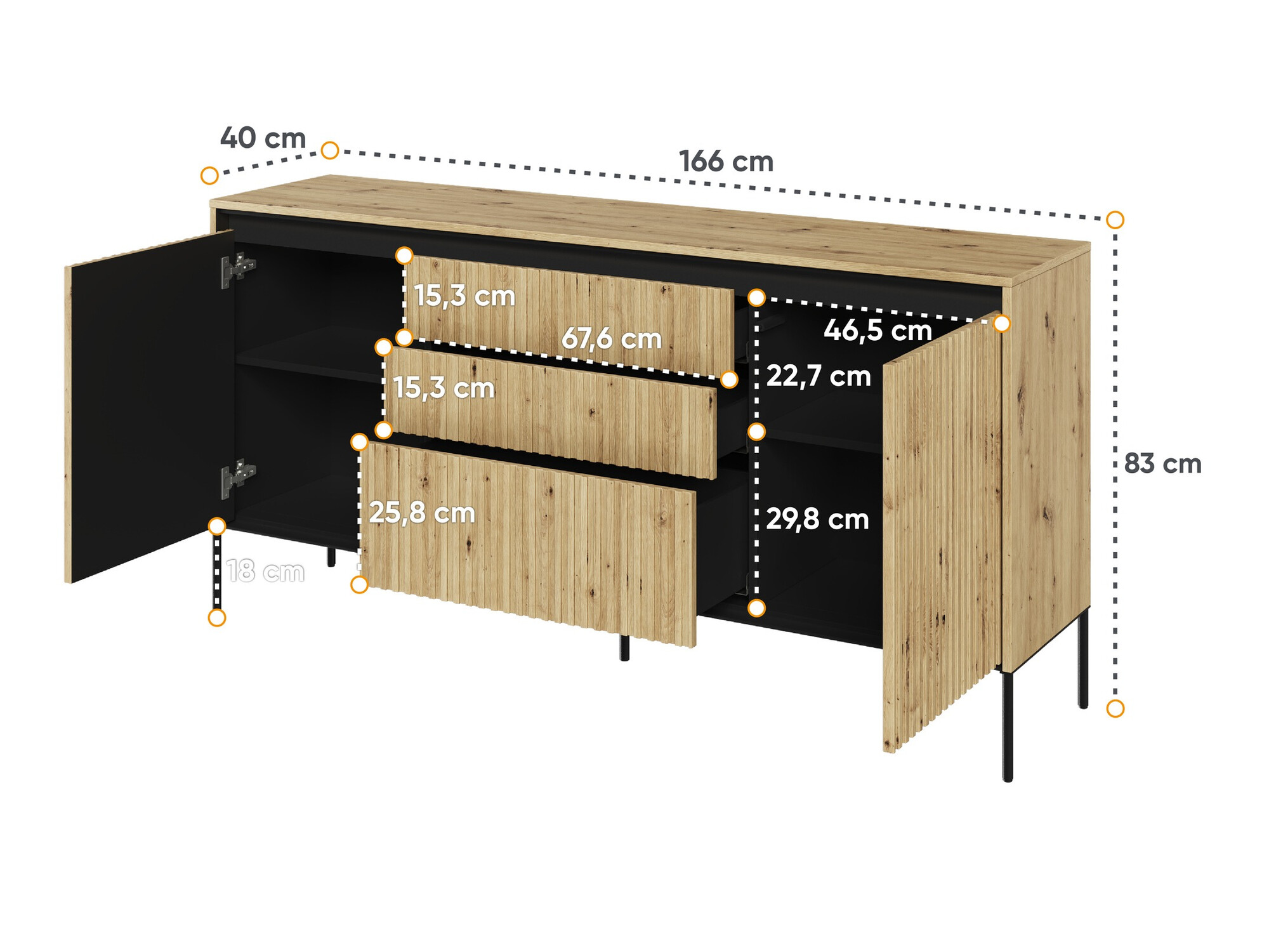 Chest of drawers Fernolu 100 (Artisan oak + Black)