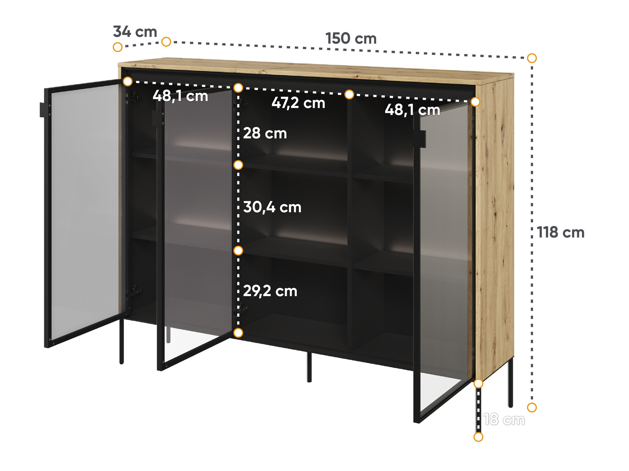Sideboard Fernolu 108 (Artisan oak + Black)