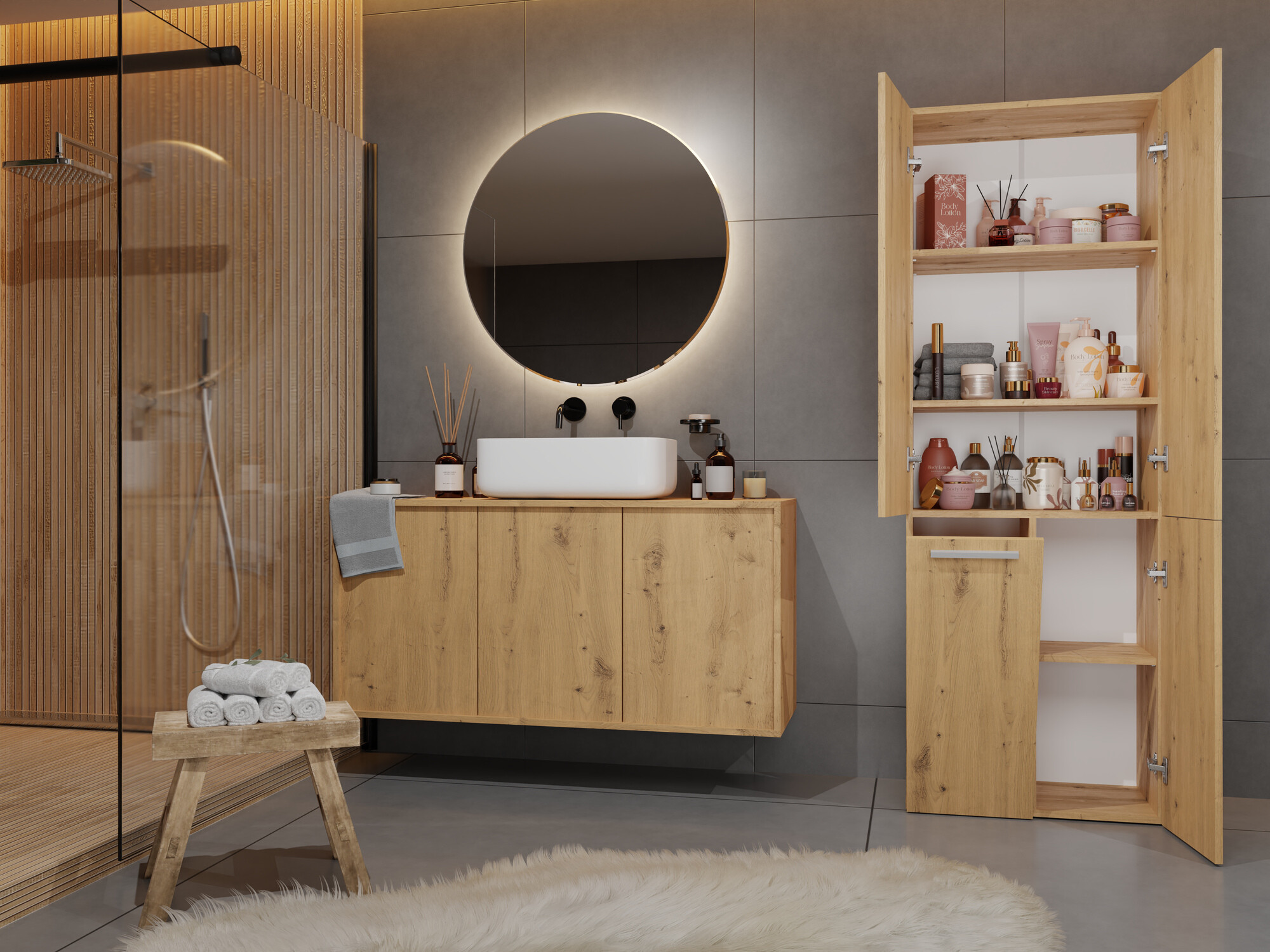 Standing bathroom cabinet Nolmaru 100 (Artisan oak)