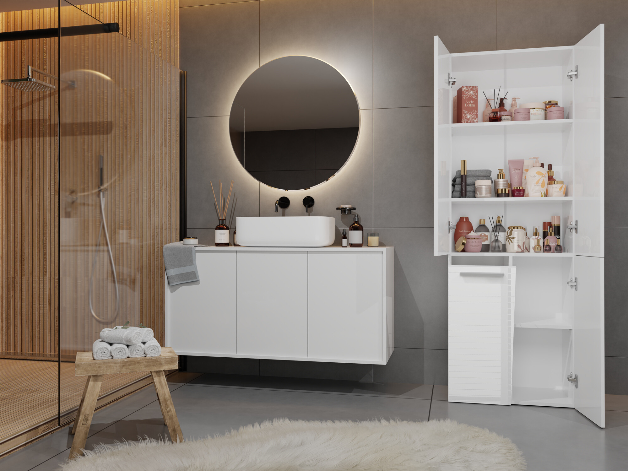 Standing bathroom cabinet Nolmaru 100 (White + Glossy white)