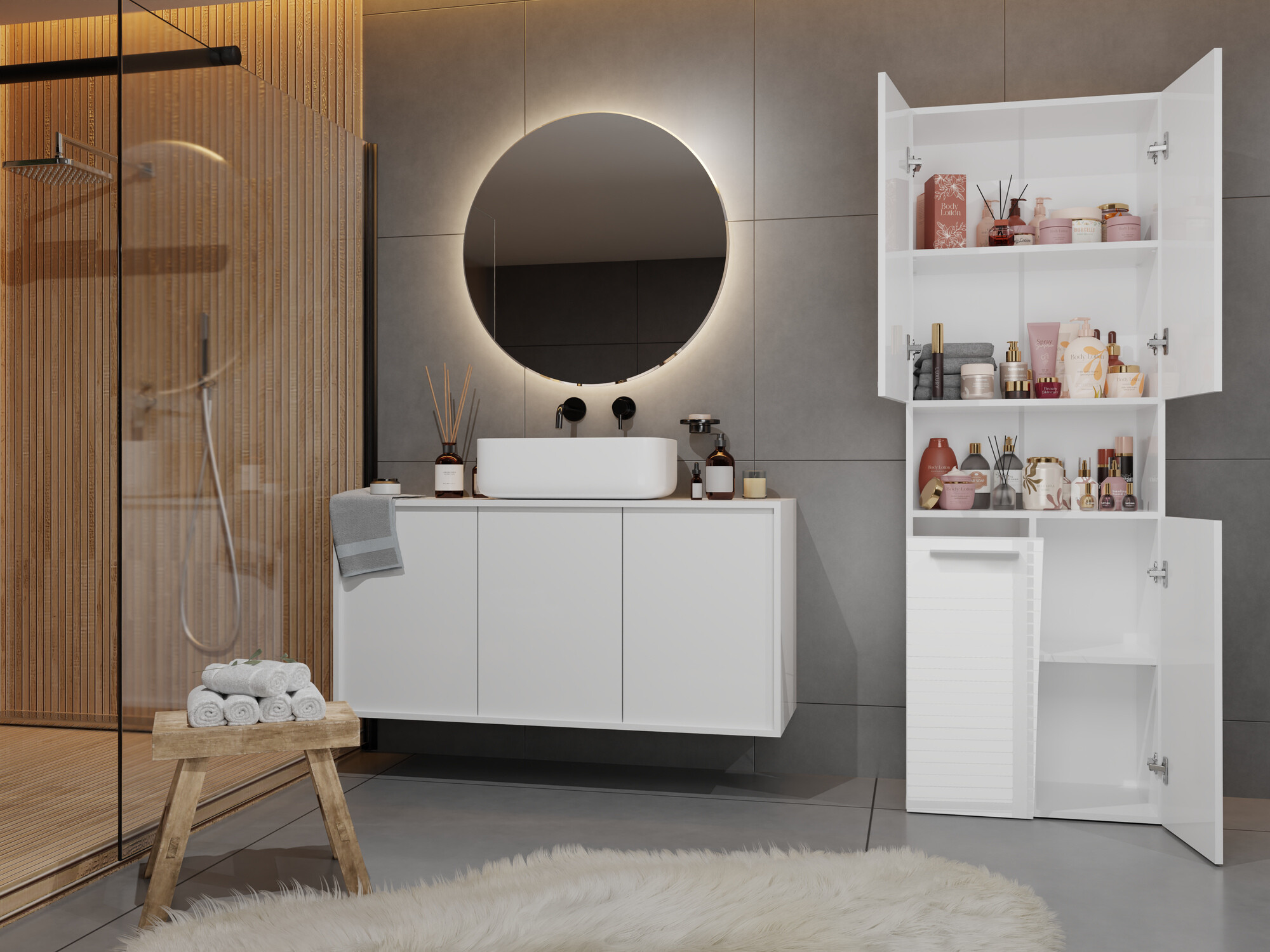 Standing bathroom cabinet Nolmaru 101 (White + Glossy white)