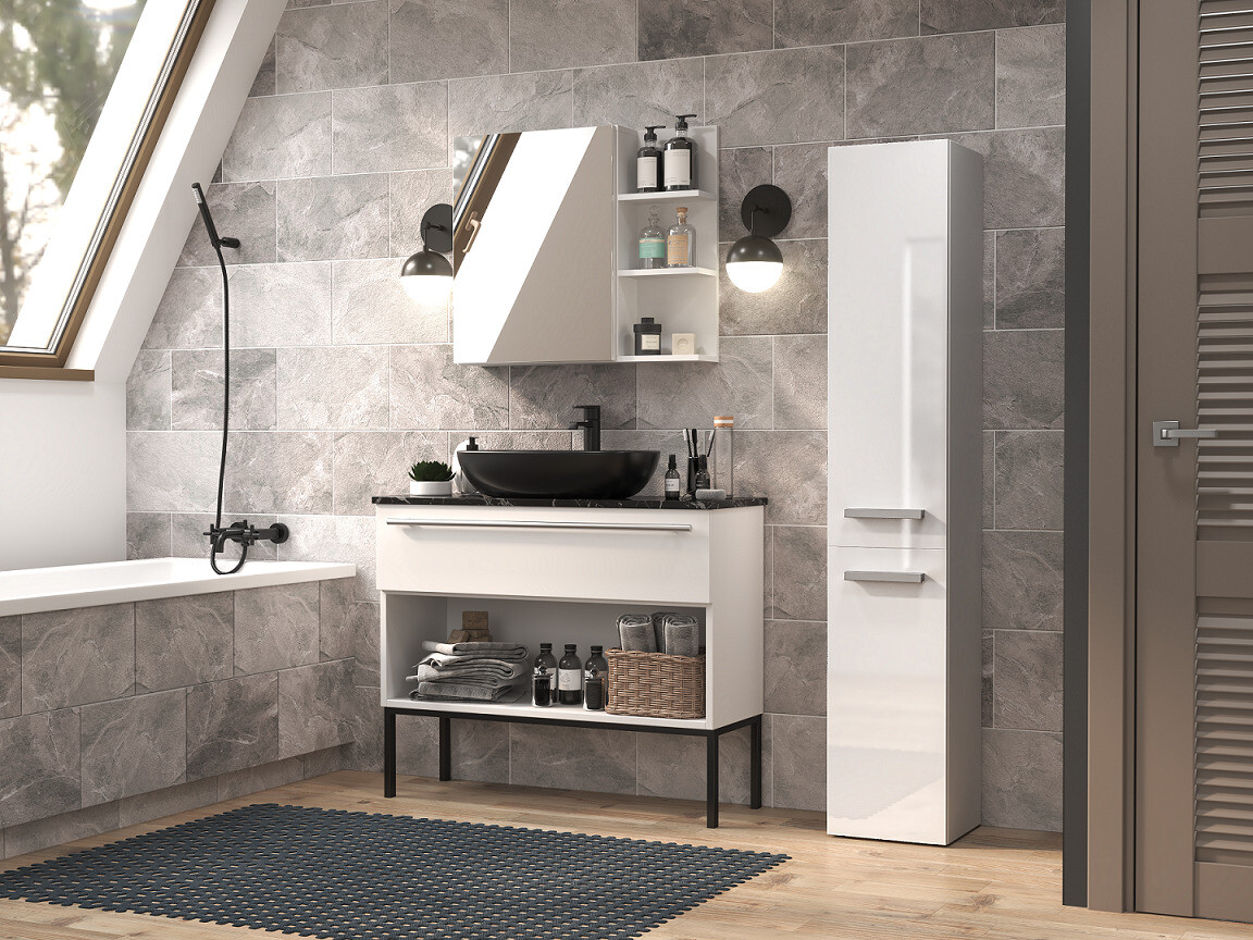 Standing bathroom cabinet Nolmaru 105 (White + Glossy white)