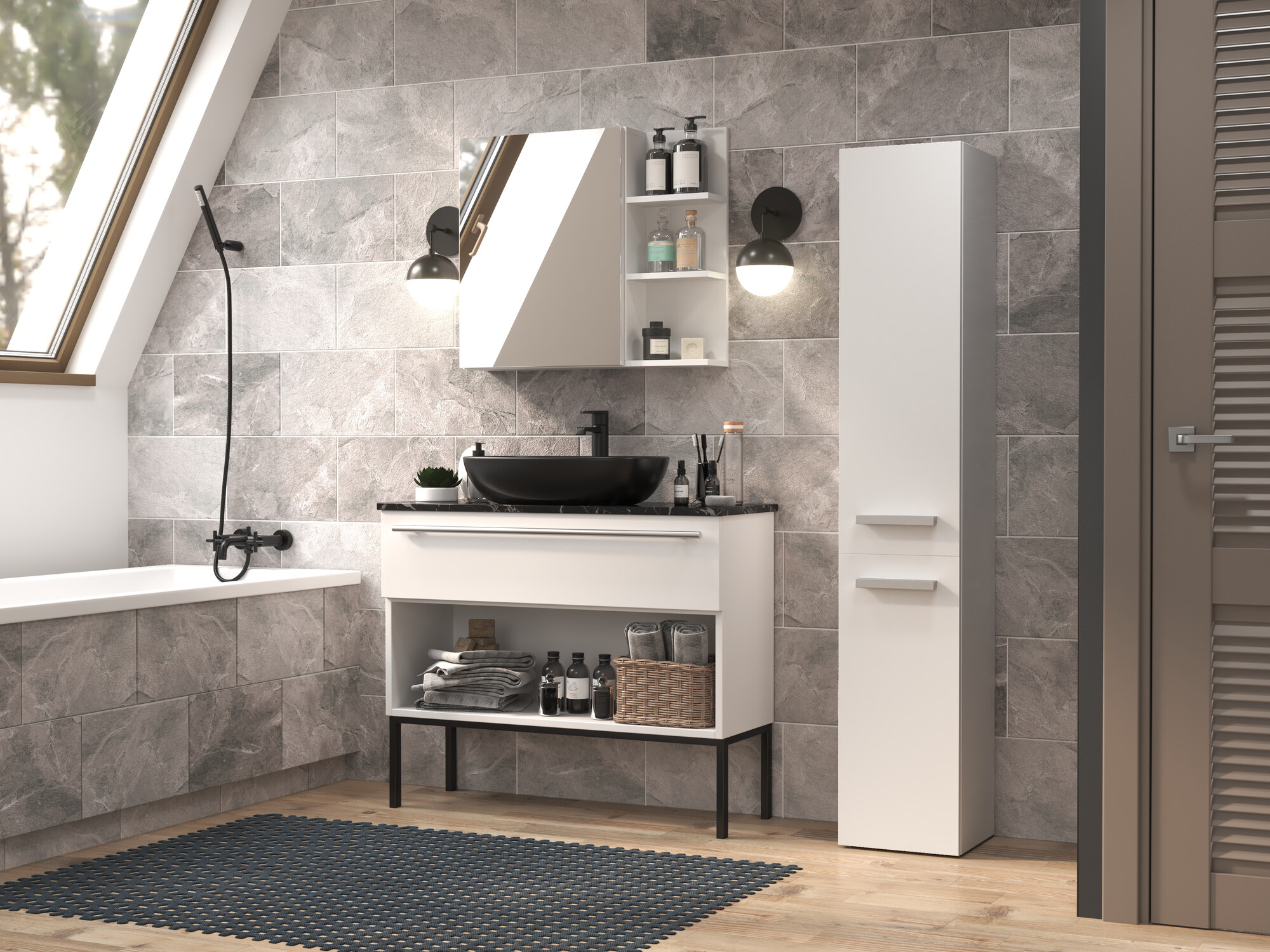 Standing bathroom cabinet Nolmaru 105 (White)