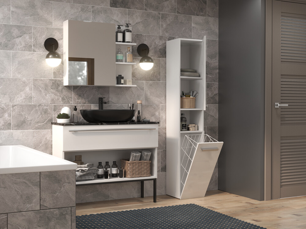 Standing bathroom cabinet Nolmaru 106 (White + Glossy white)