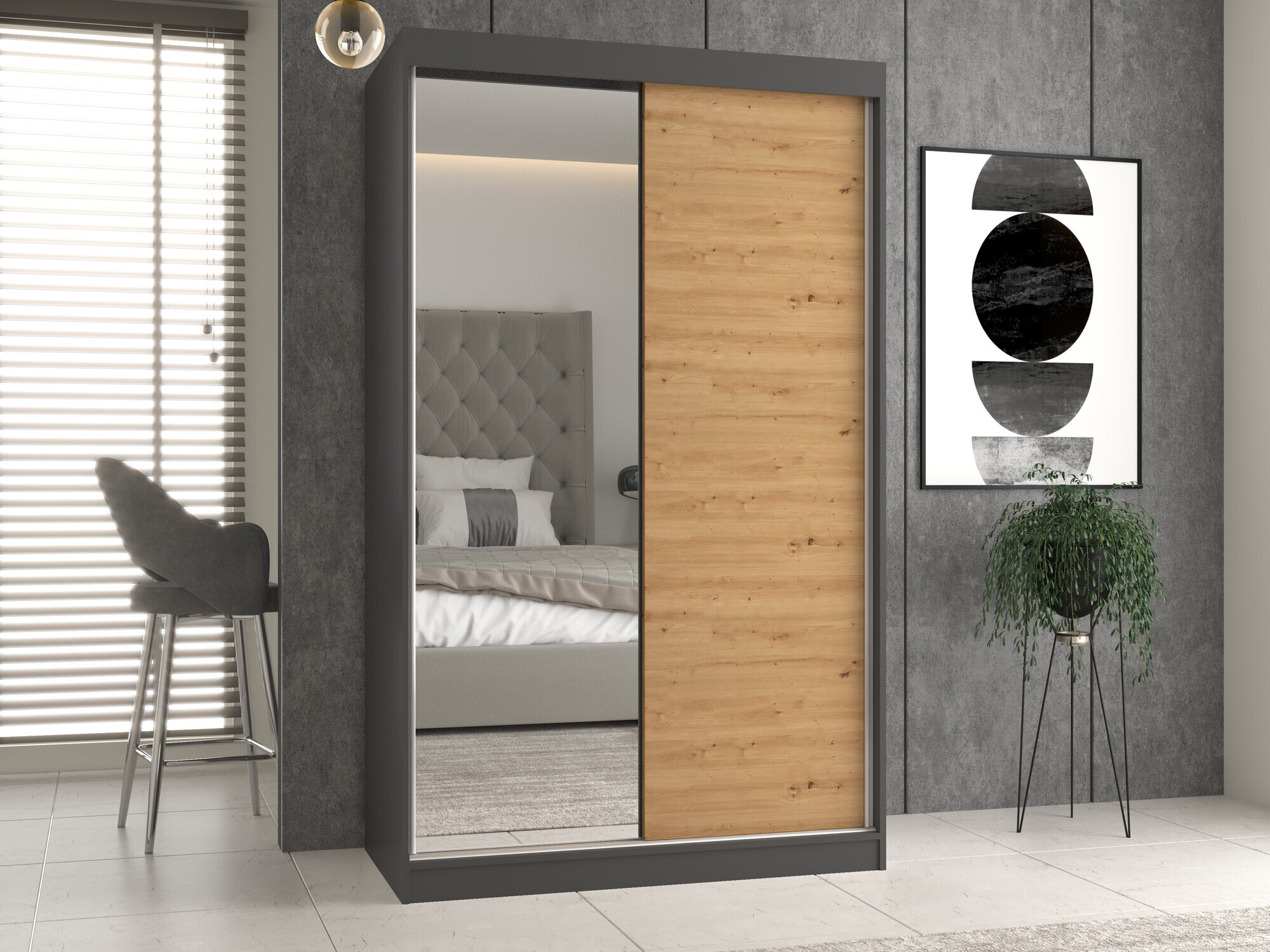 Wardrobe Mandeville 155 (Anthracite + Artisan oak)