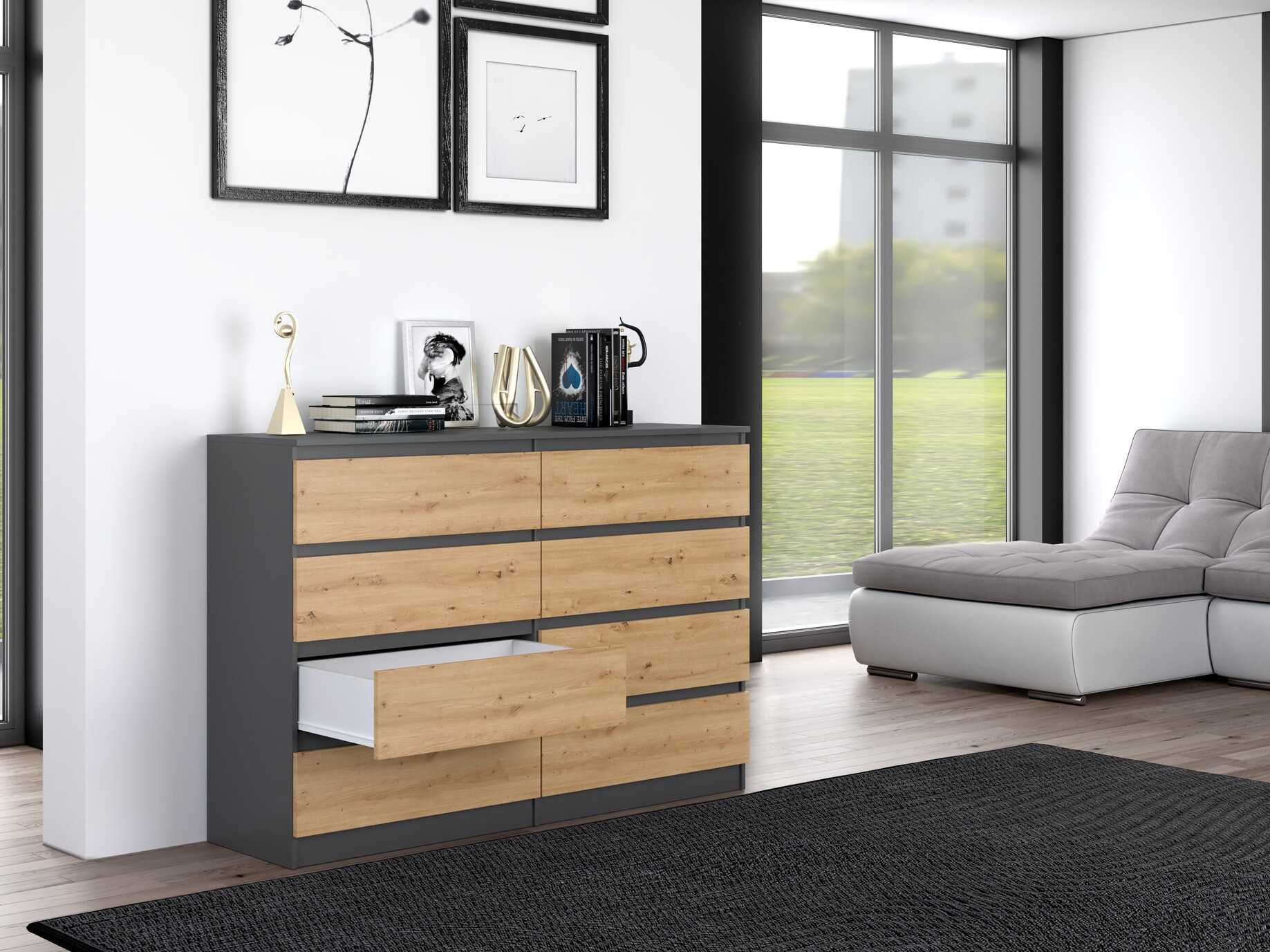 Chest of drawers Elbvelu 100 (Anthracite + Artisan oak)
