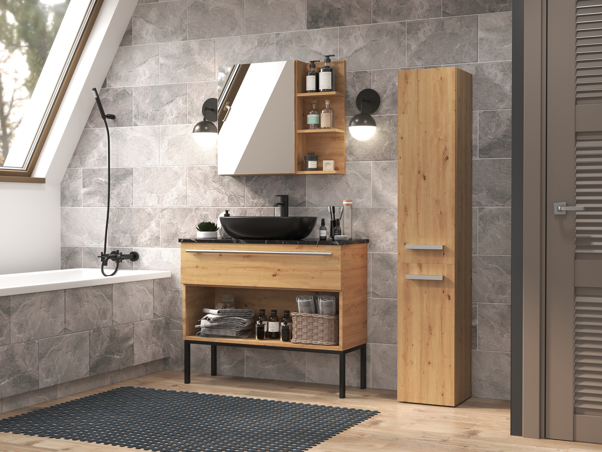 Standing bathroom cabinet Nolmaru 107 (Artisan oak)
