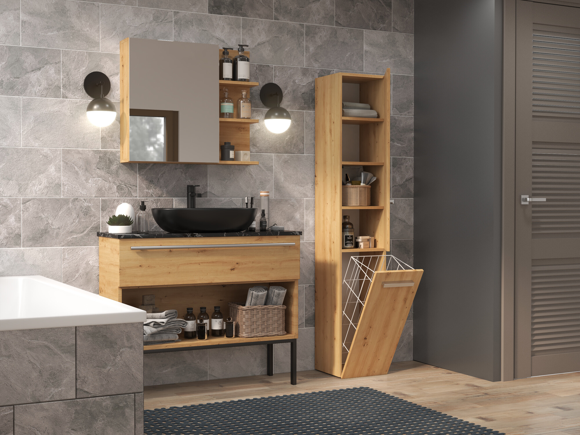 Standing bathroom cabinet Nolmaru 107 (Artisan oak)