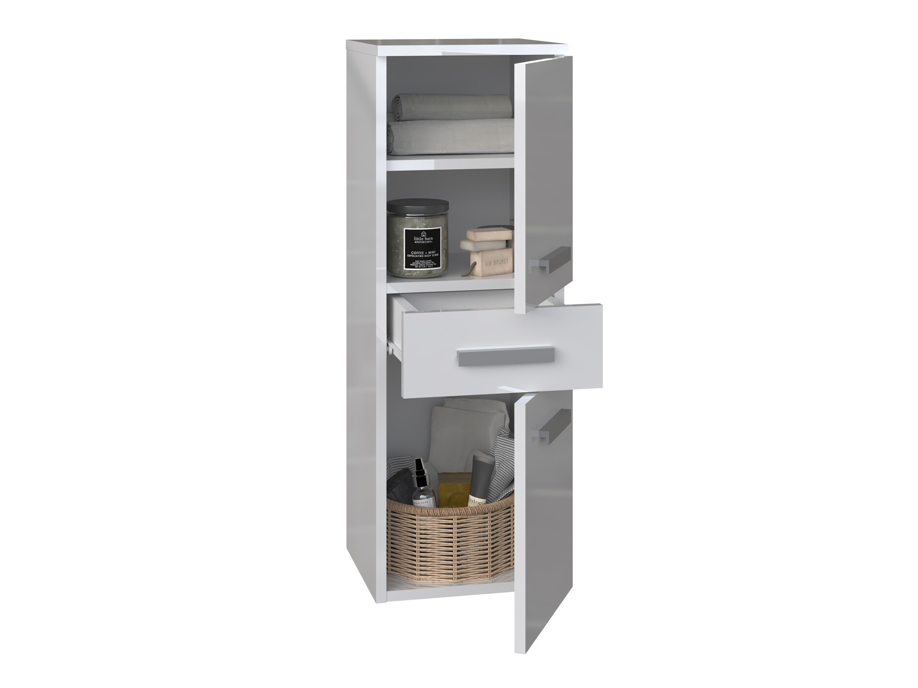 Standing bathroom cabinet Nolmaru 108 (White + Glossy white)