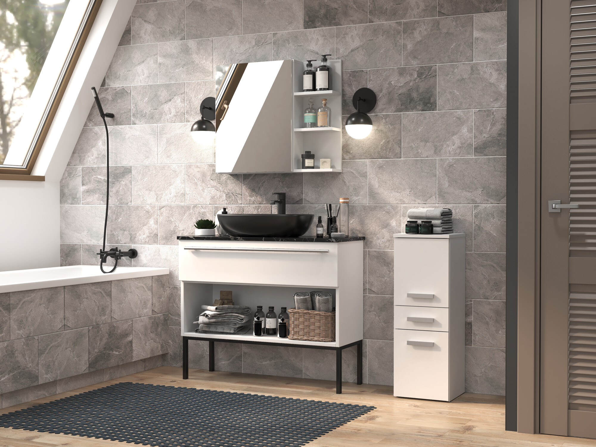 Standing bathroom cabinet Nolmaru 108 (White)
