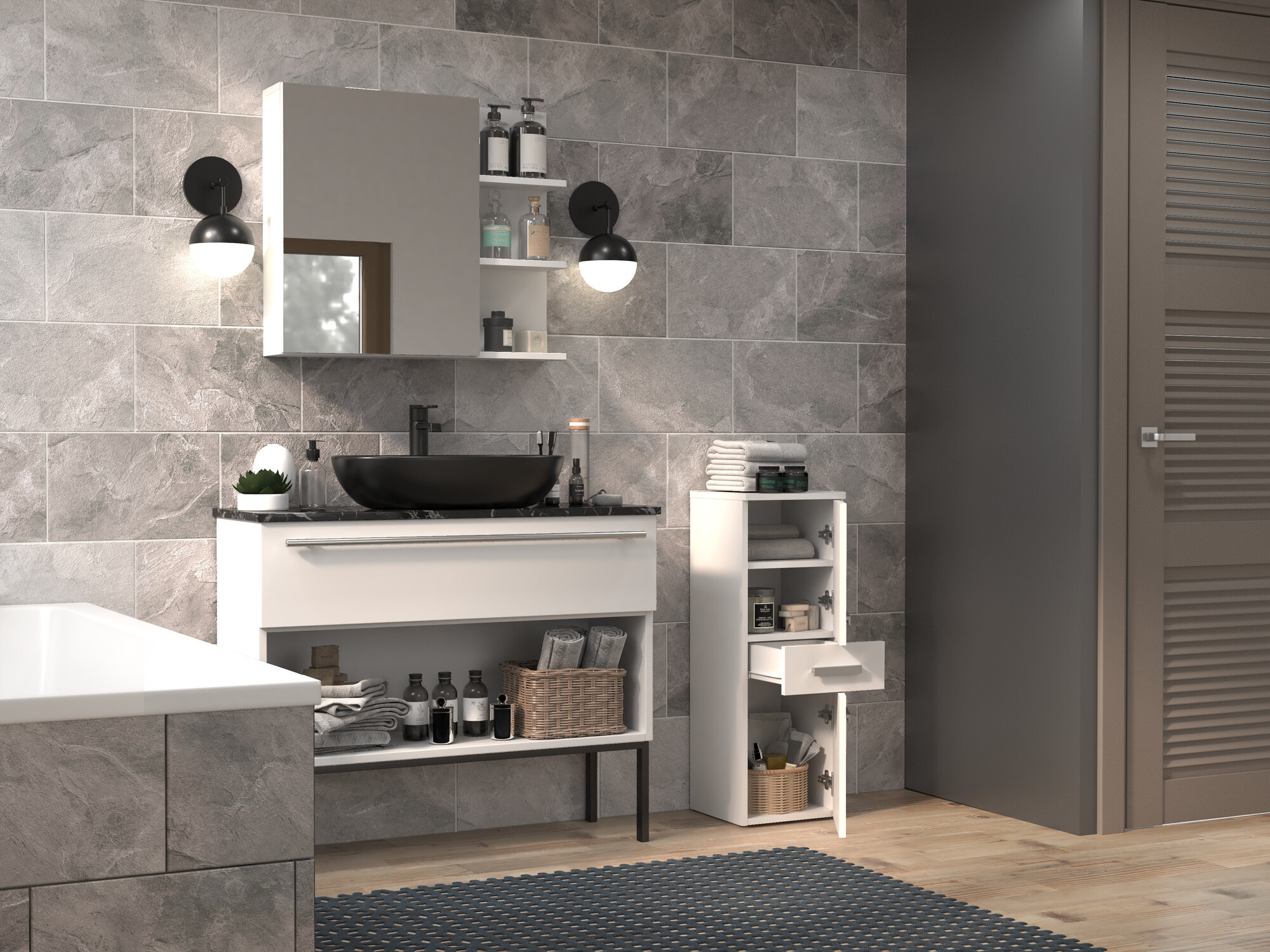 Standing bathroom cabinet Nolmaru 108 (White)