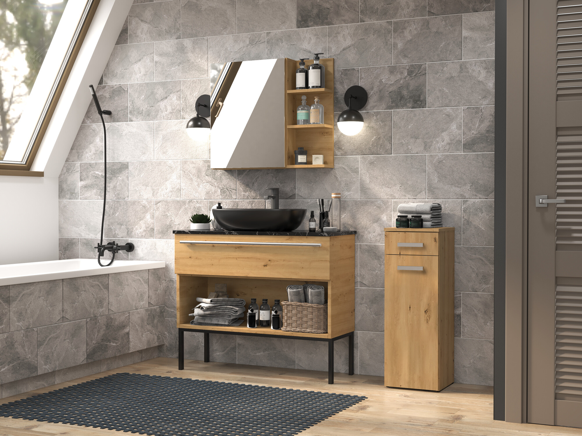 Standing bathroom cabinet Nolmaru 109 (Artisan oak)