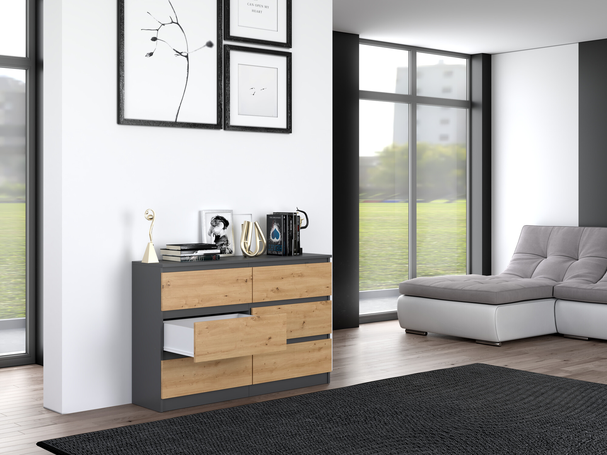 Chest of drawers Elbvelu 103 (Anthracite + Artisan oak)