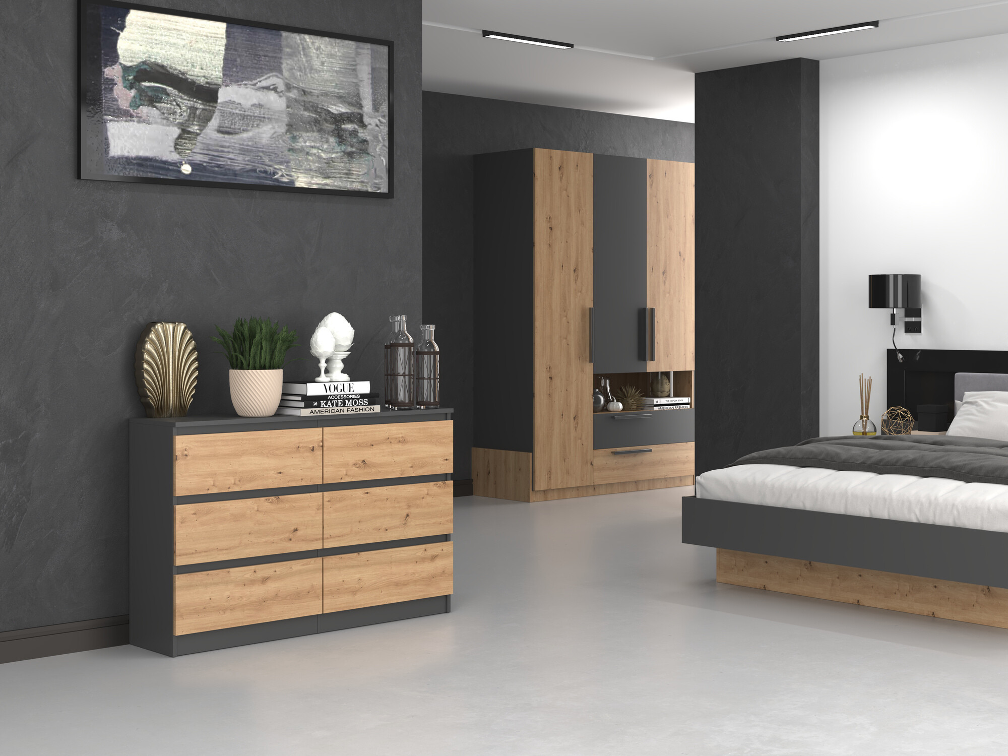 Chest of drawers Elbvelu 103 (Anthracite + Artisan oak)