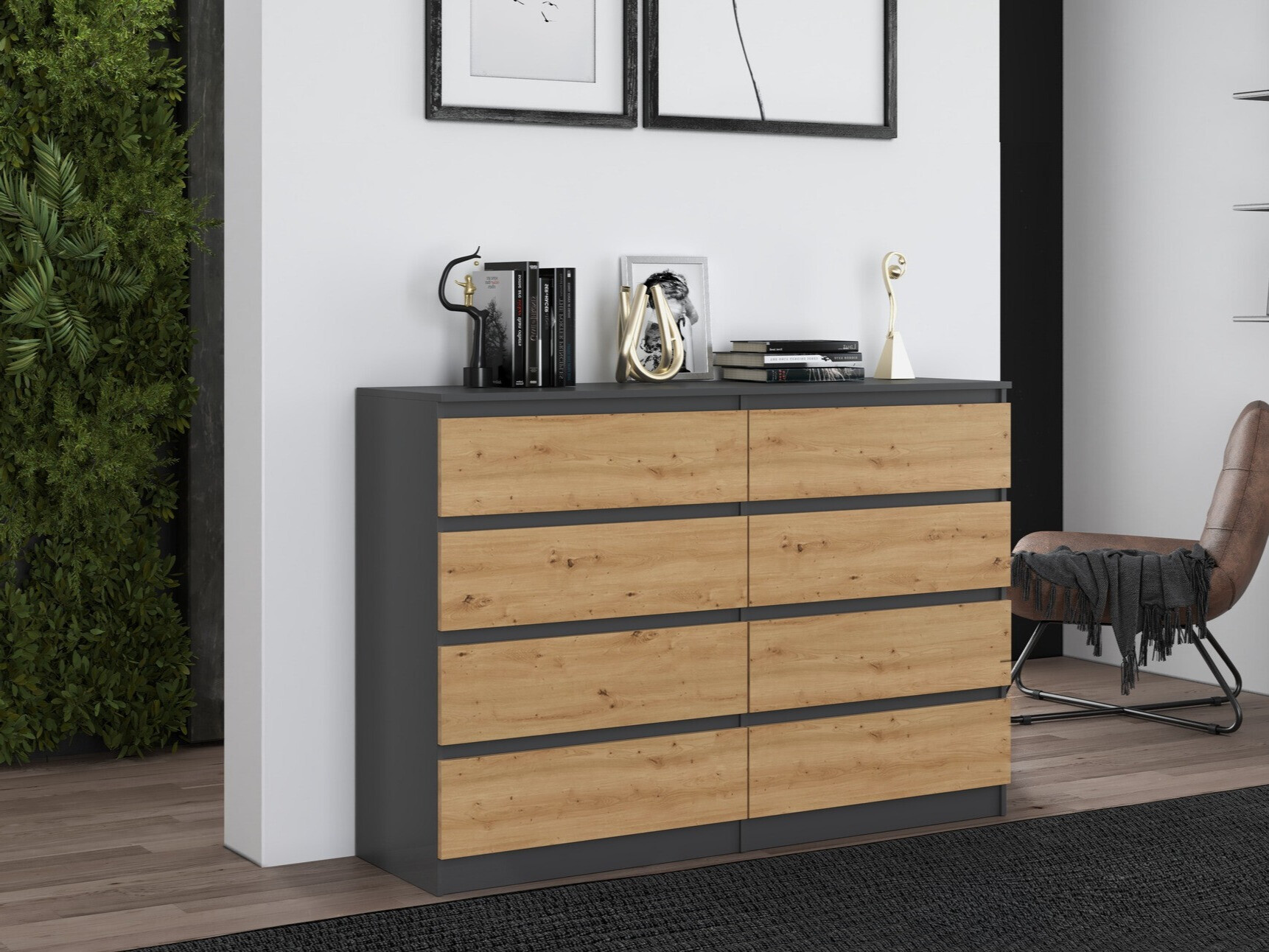 Chest of drawers Elbvelu 100 (Anthracite + Artisan oak)