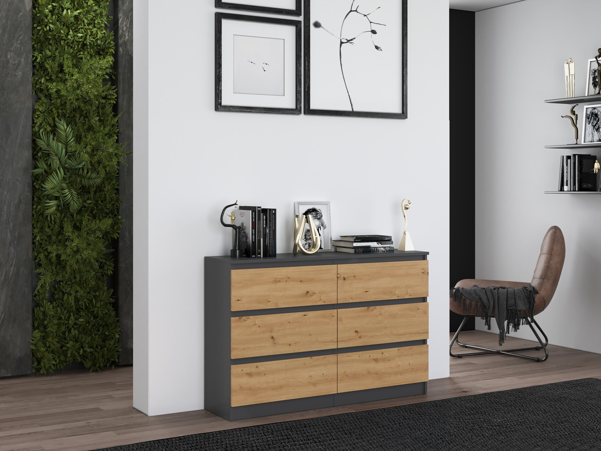 Chest of drawers Elbvelu 103 (Anthracite + Artisan oak)