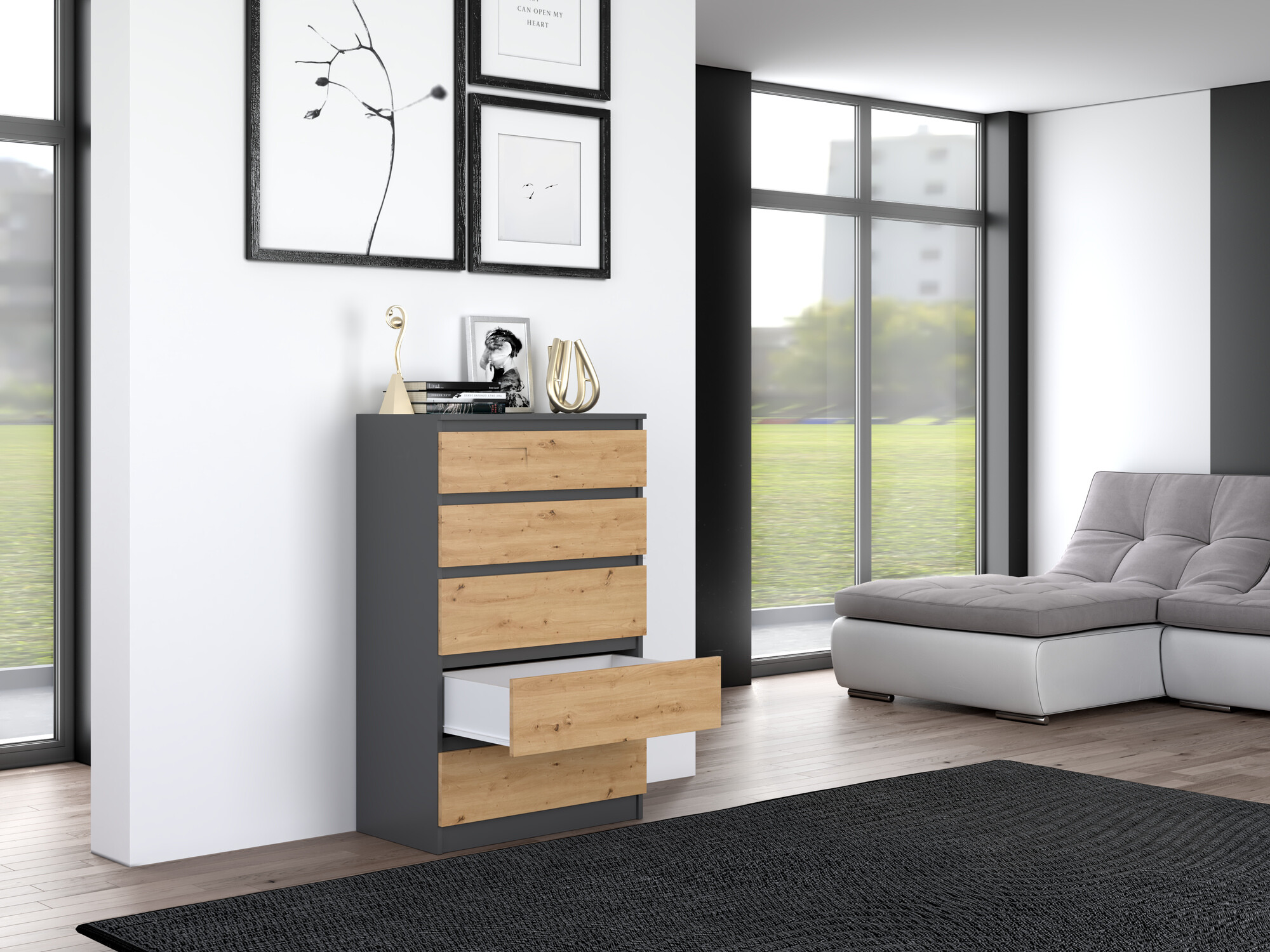Chest of drawers Elbvelu 104 (Anthracite + Artisan oak)