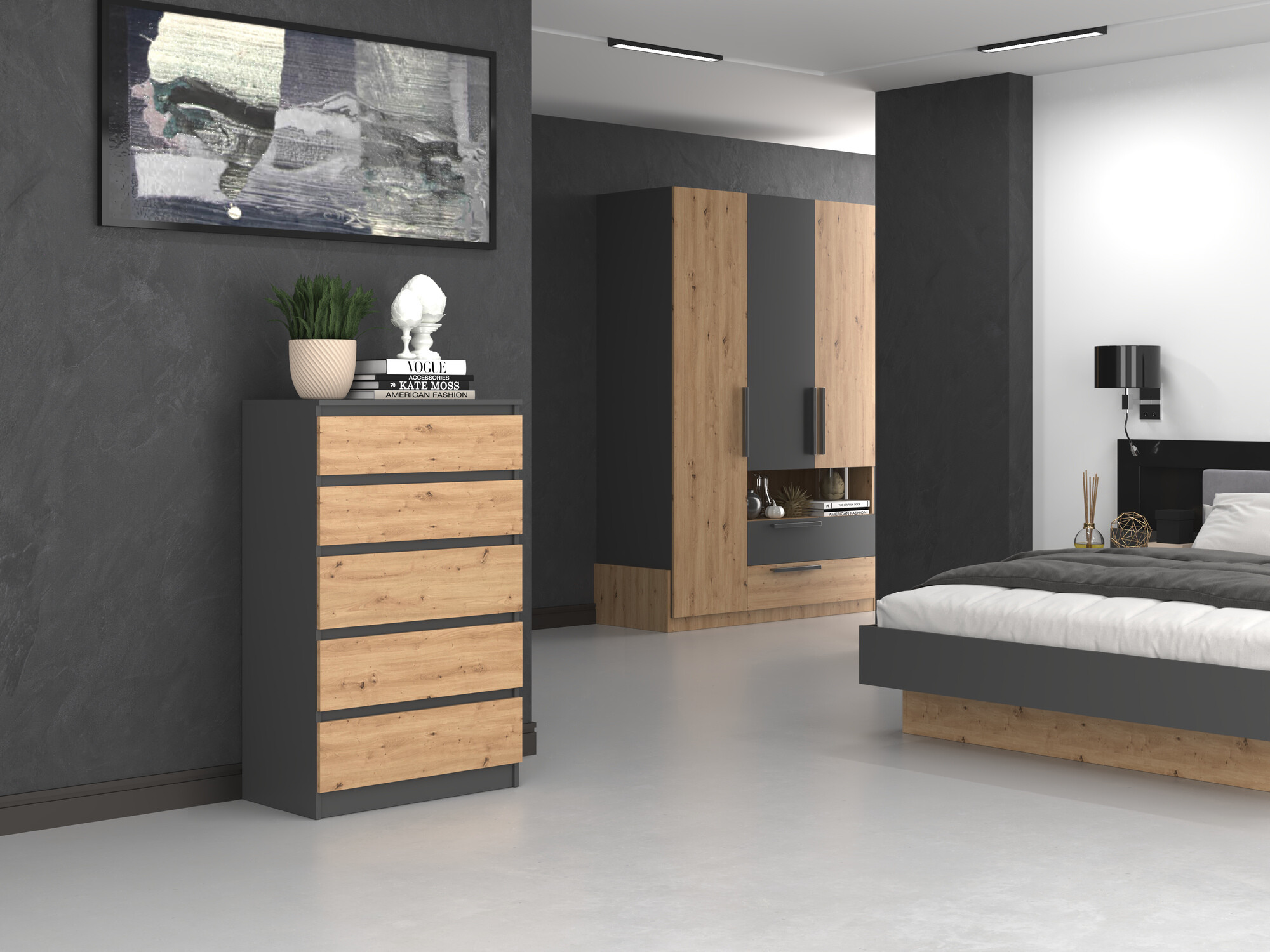 Chest of drawers Elbvelu 104 (Anthracite + Artisan oak)