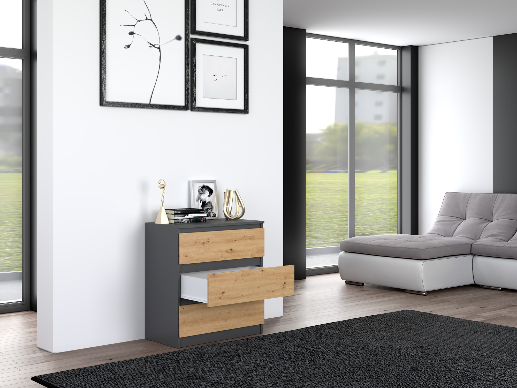 Chest of drawers Elbvelu 106 (Anthracite + Artisan oak)