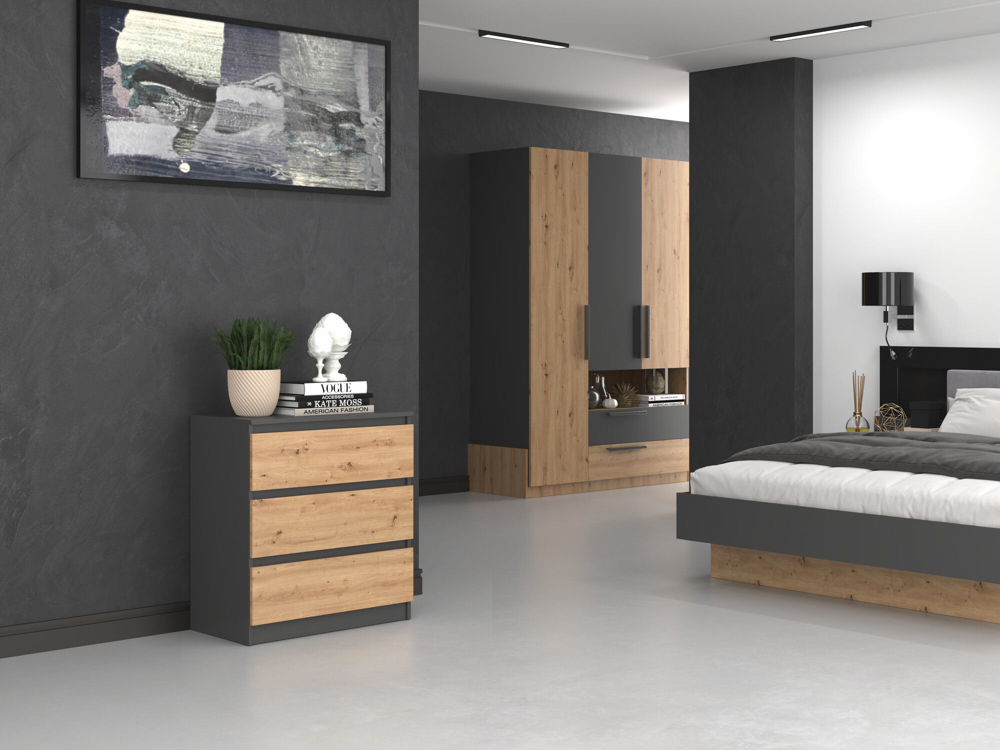 Chest of drawers Elbvelu 106 (Anthracite + Artisan oak)