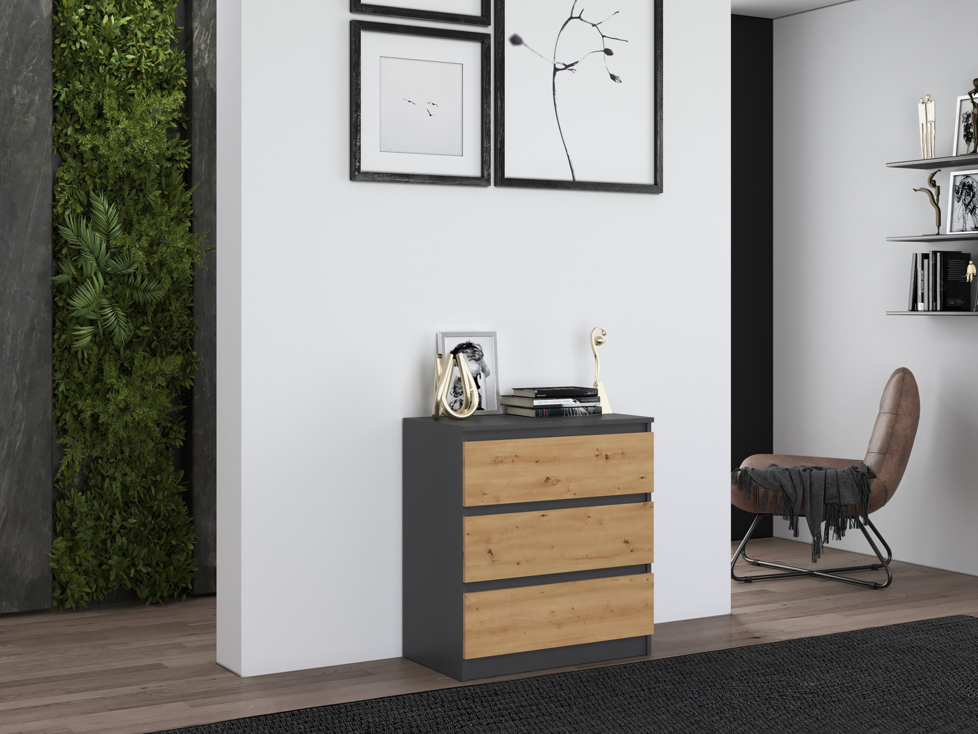 Chest of drawers Elbvelu 106 (Anthracite + Artisan oak)
