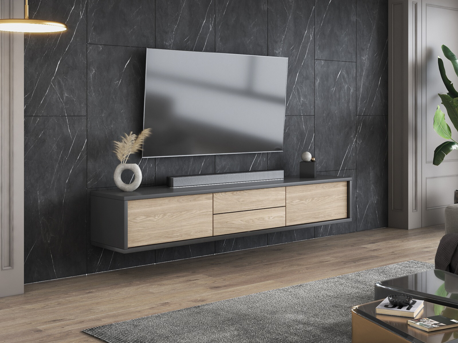 TV stand Austin 325 (Anthracite + Oak)