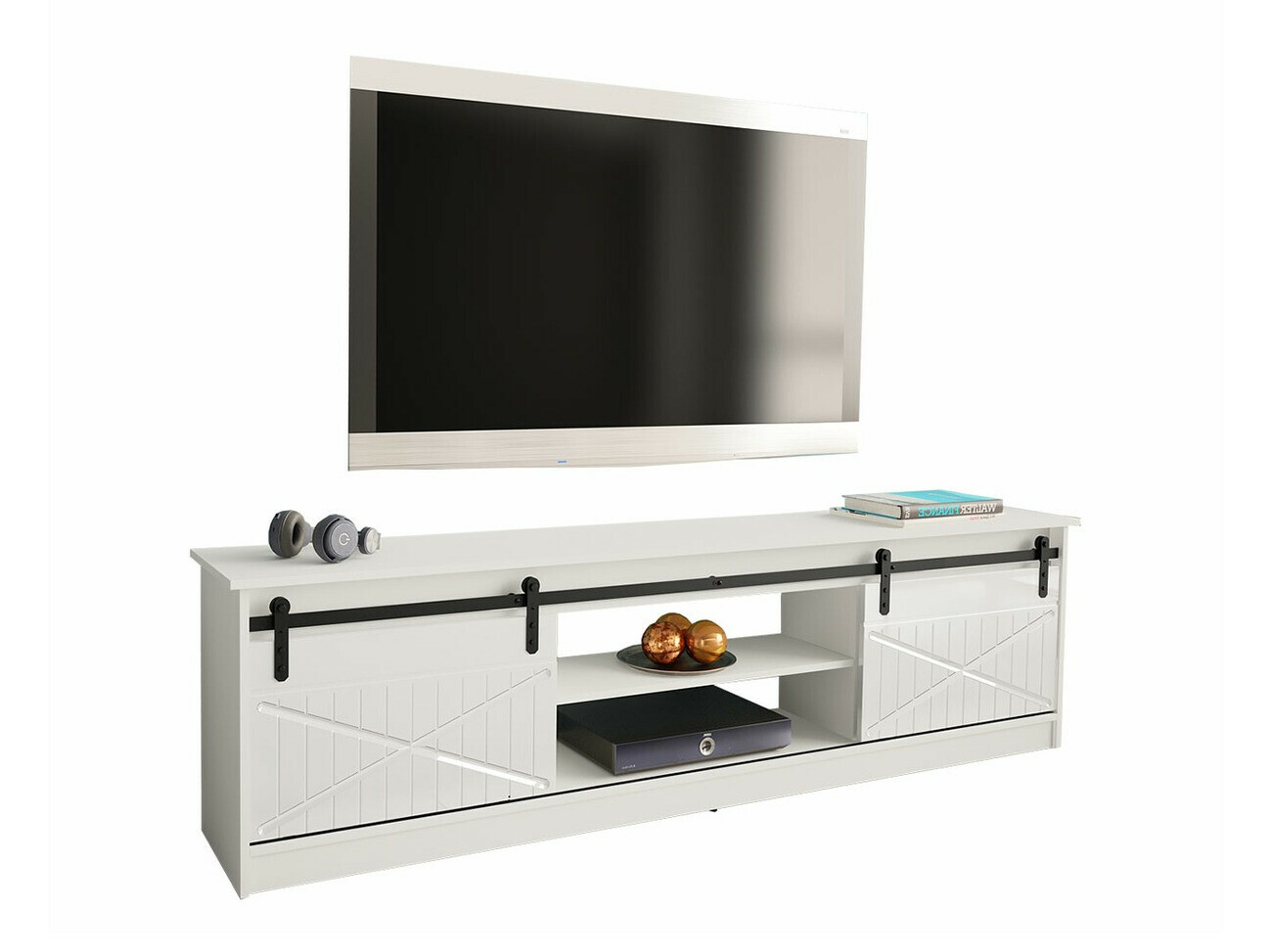 TV stand Charlotte 156 (White + Glossy white)