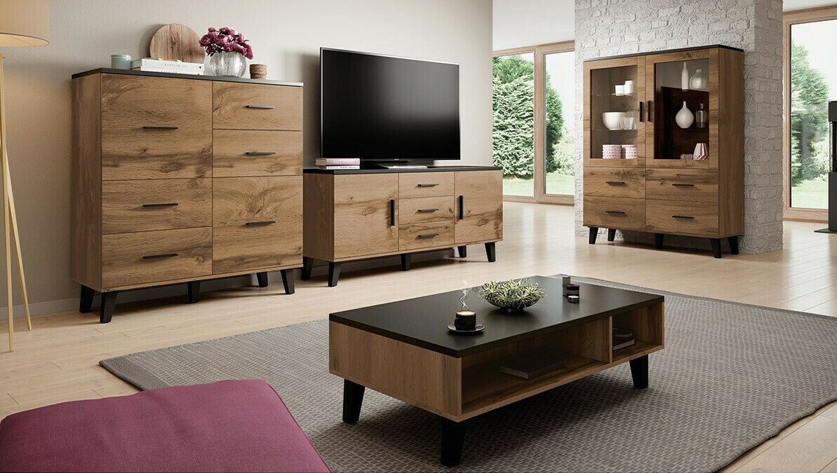 TV stand Larfloi 107 (Wotan Oak + Black)