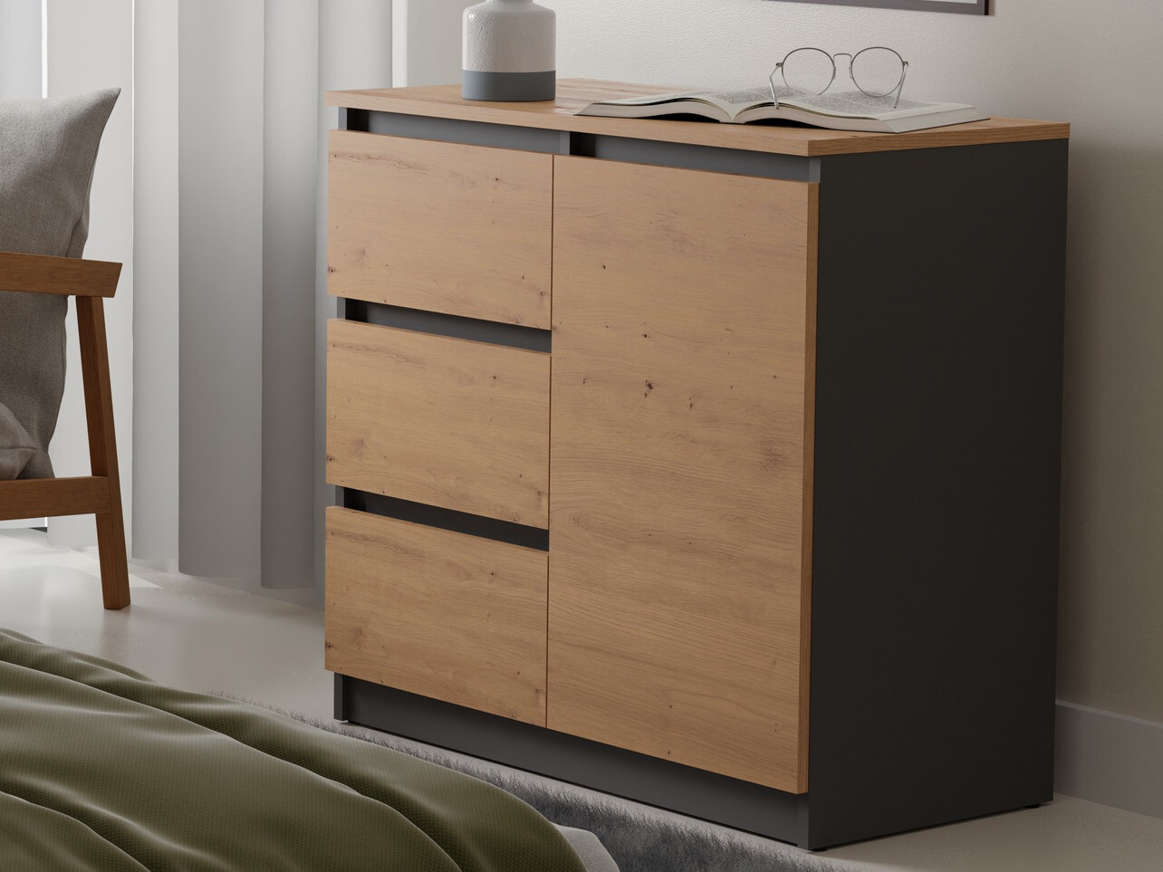 Chest of drawers Elbvelu 110 (Artisan oak + Anthracite)