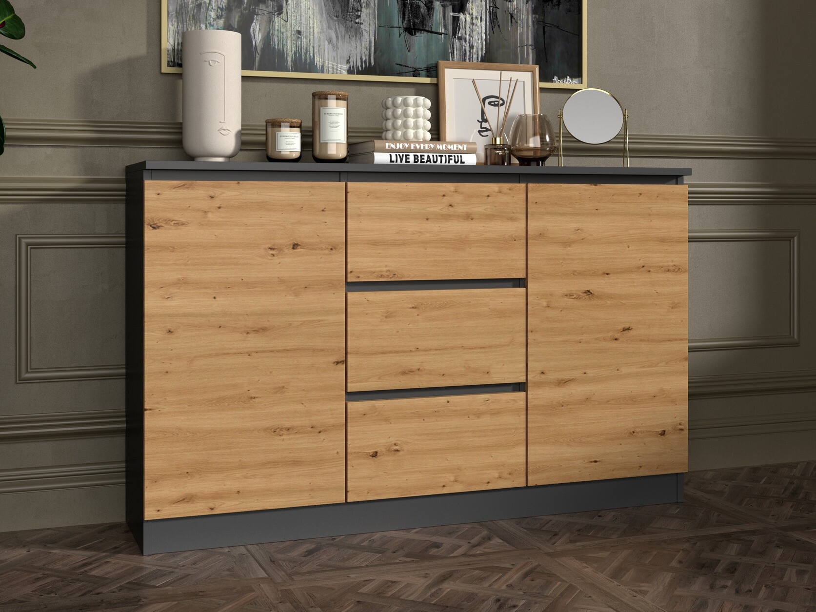 Chest of drawers Elbvelu 112 (Anthracite + Artisan oak)