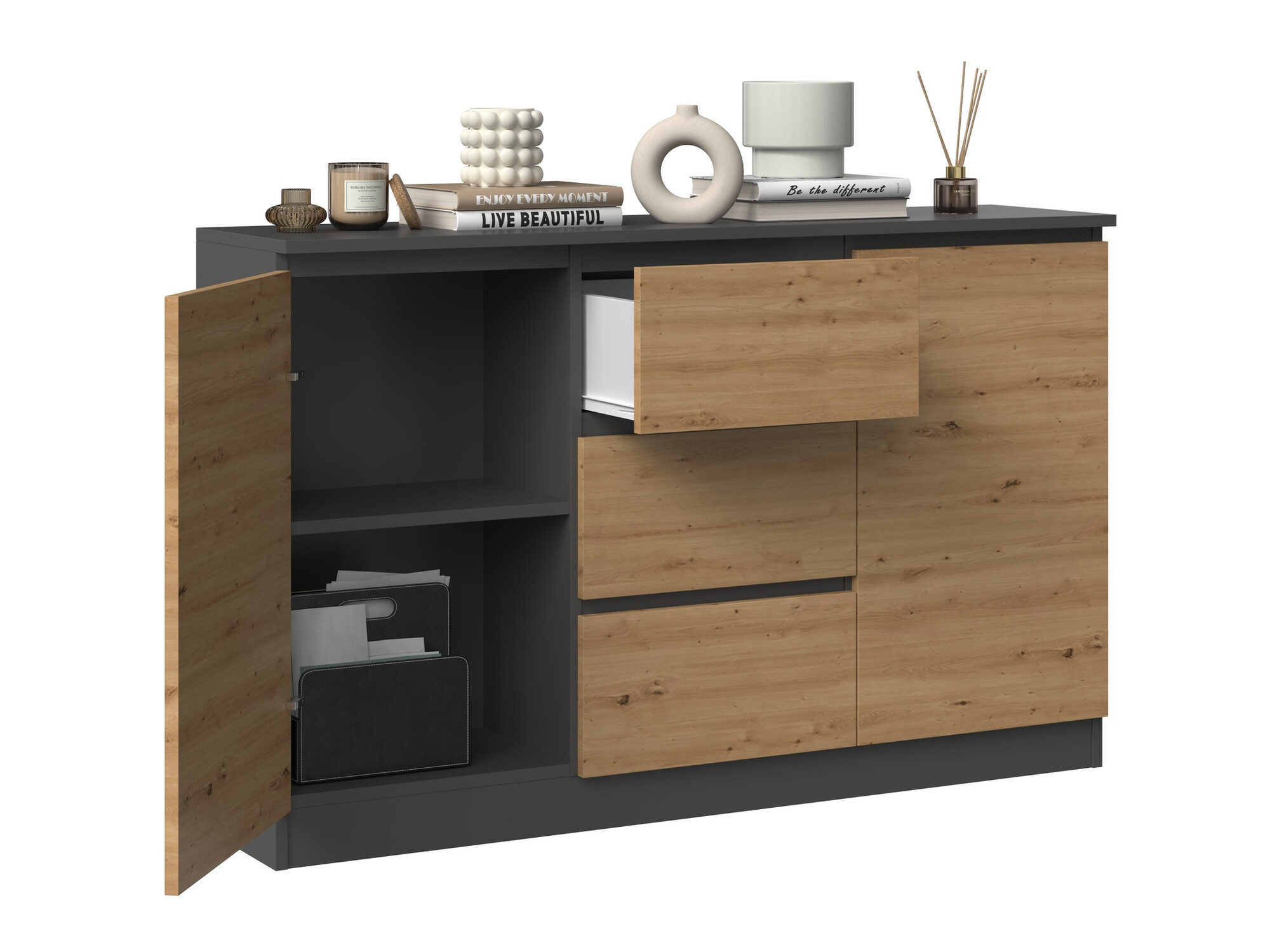 Chest of drawers Elbvelu 112 (Anthracite + Artisan oak)