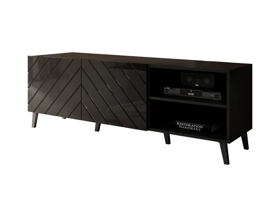 TV stand Charlotte 144 (Black + Glossy black)