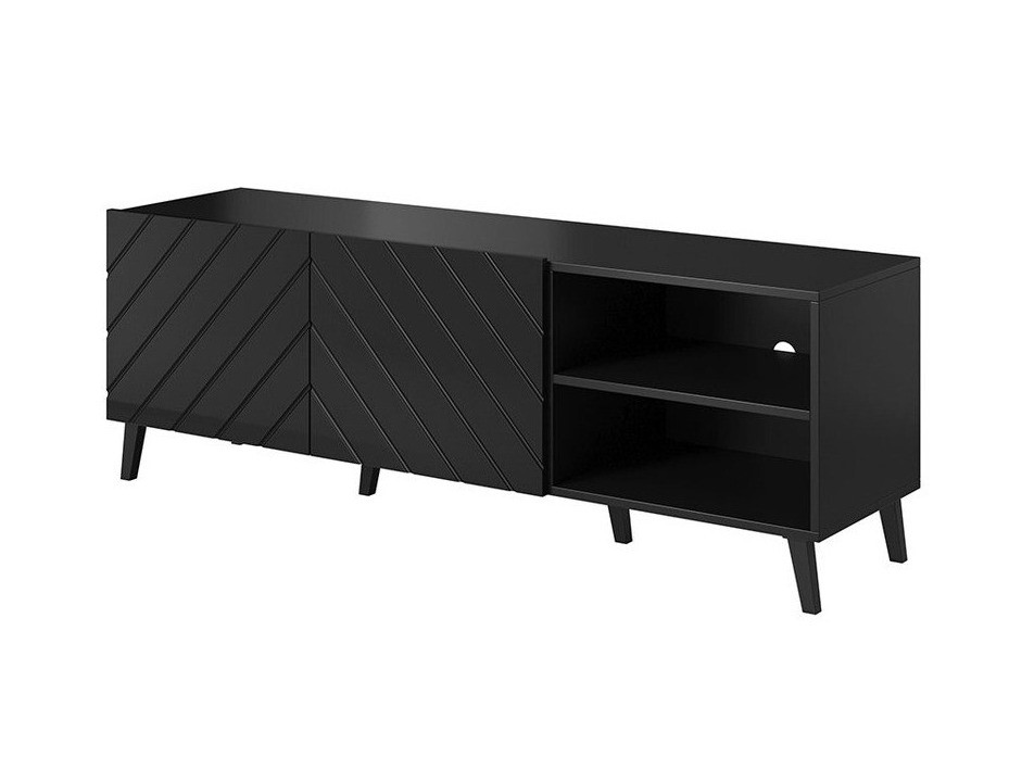 TV stand Charlotte 144 (Black + Glossy black)