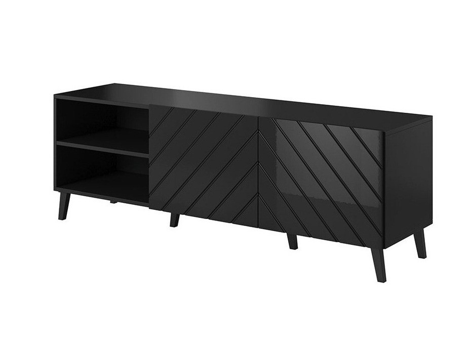 TV stand Charlotte 144 (Black + Glossy black)
