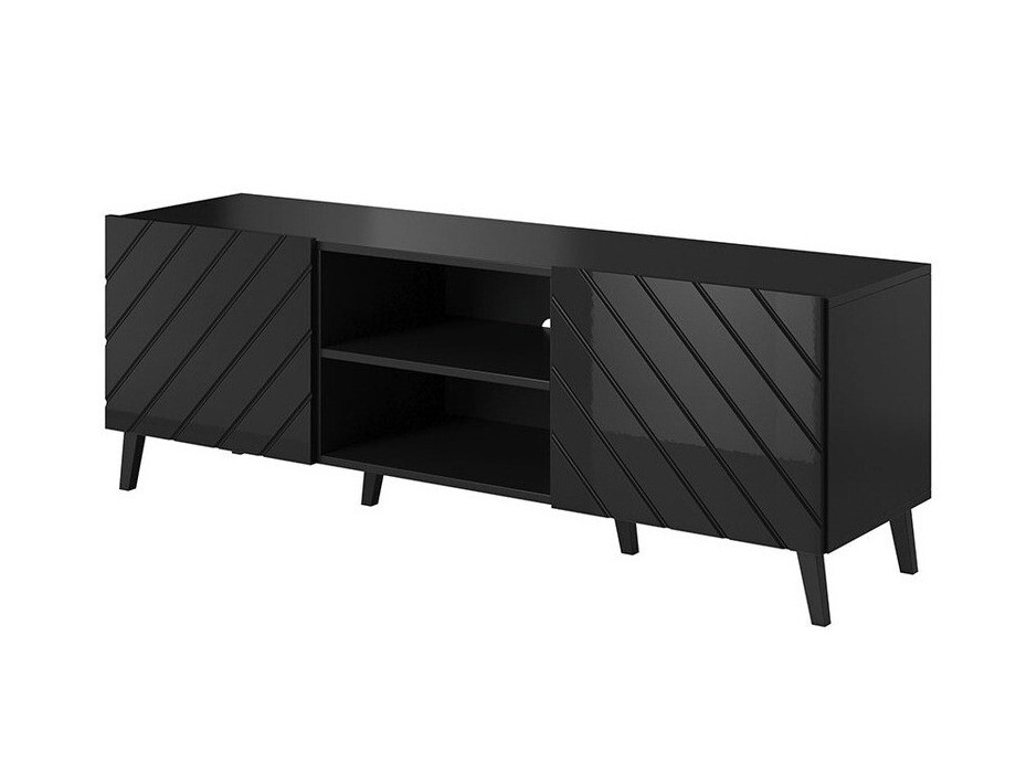 TV stand Charlotte 144 (Black + Glossy black)