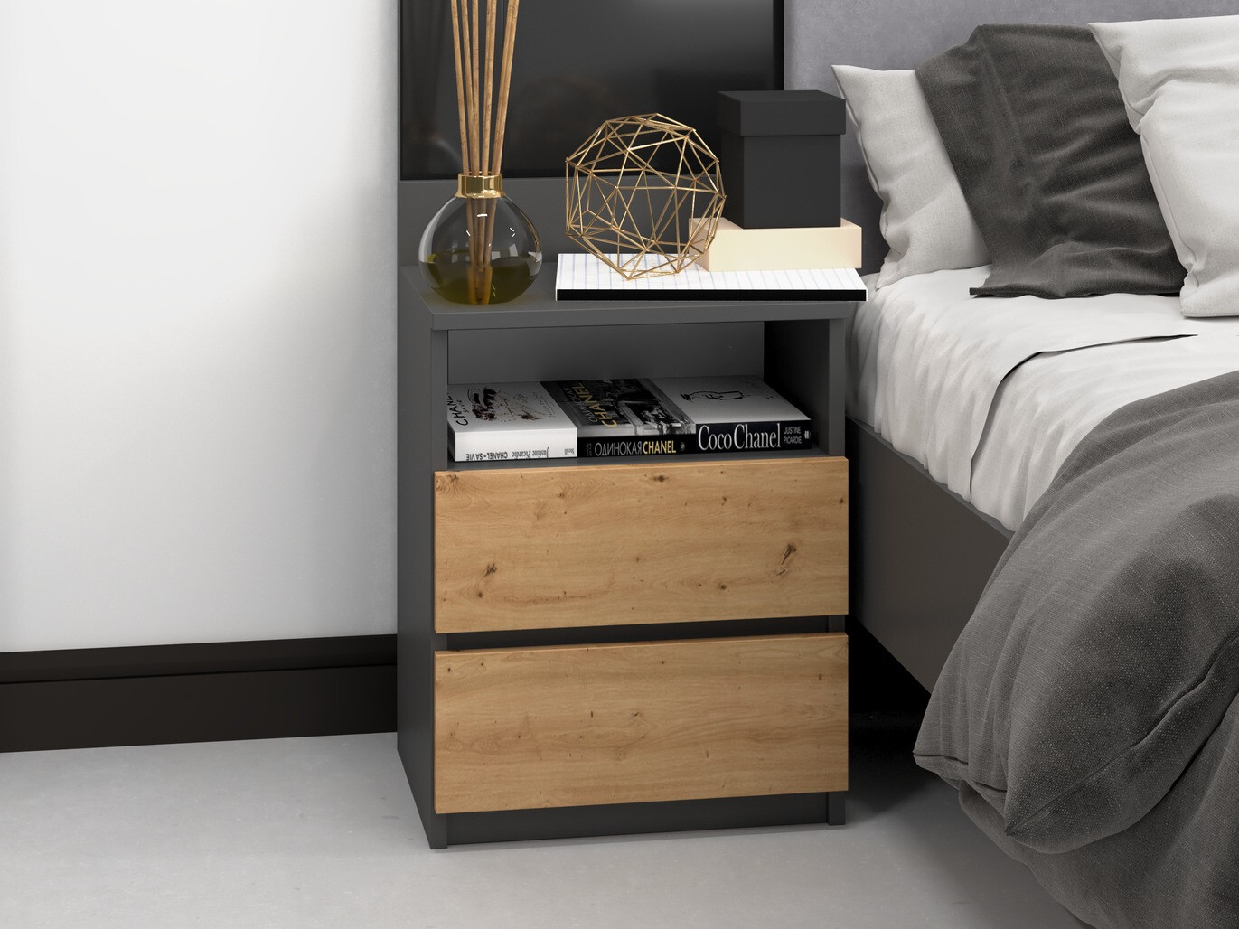 Bedside table Elbvelu 119 (Anthracite + Artisan oak)