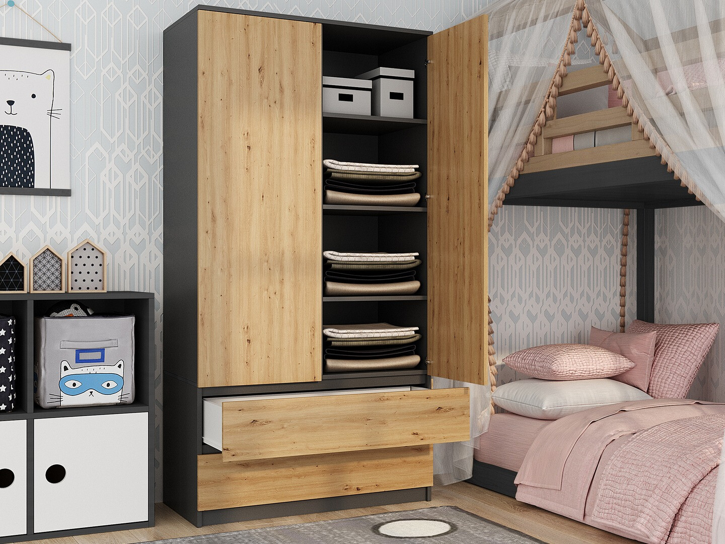 Wardrobe Elbvelu 116 (Anthracite + Artisan oak)