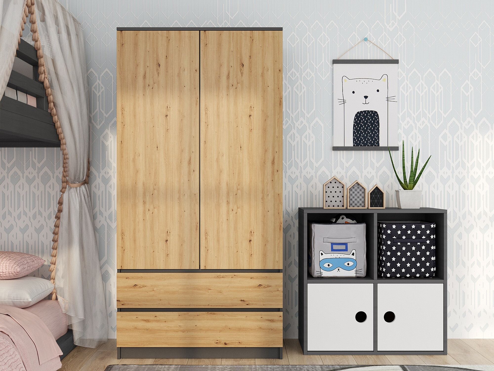 Wardrobe Elbvelu 116 (Anthracite + Artisan oak)