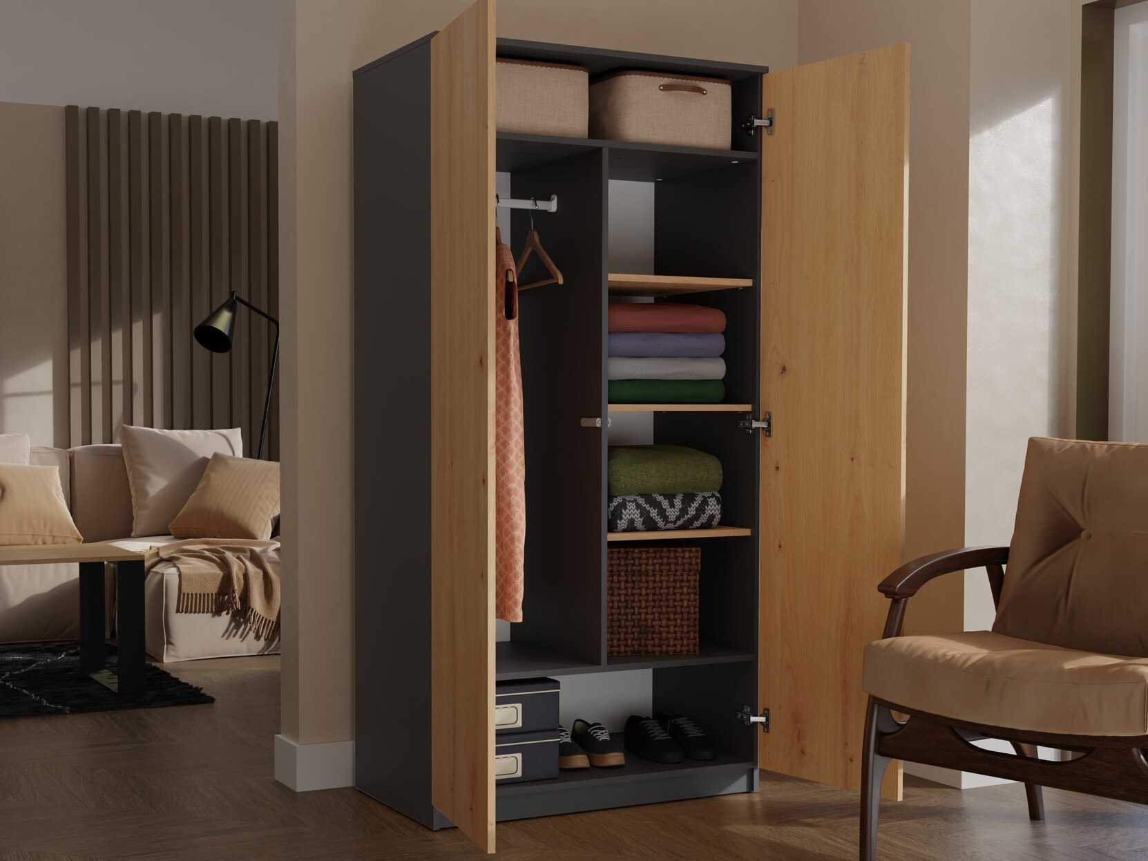 Wardrobe Elbvelu 117 (Anthracite + Artisan oak)