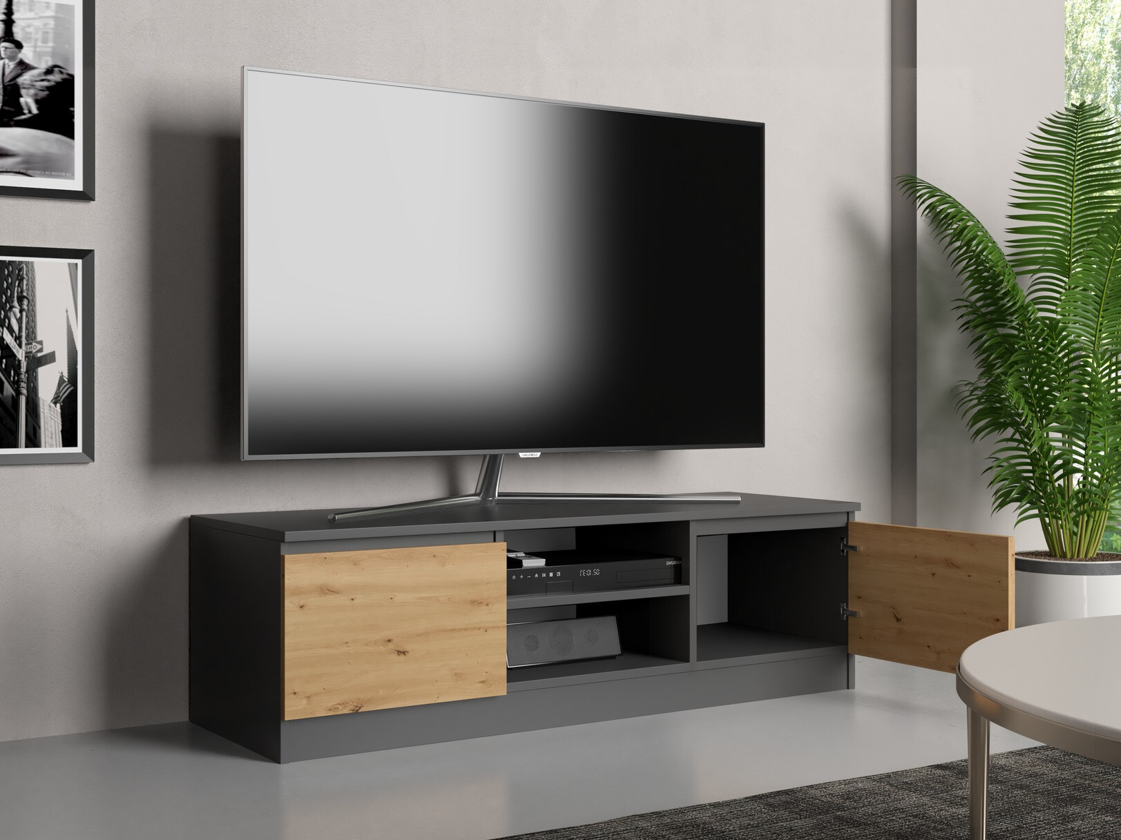 TV stand Elbvelu 123 (Anthracite + Artisan oak)