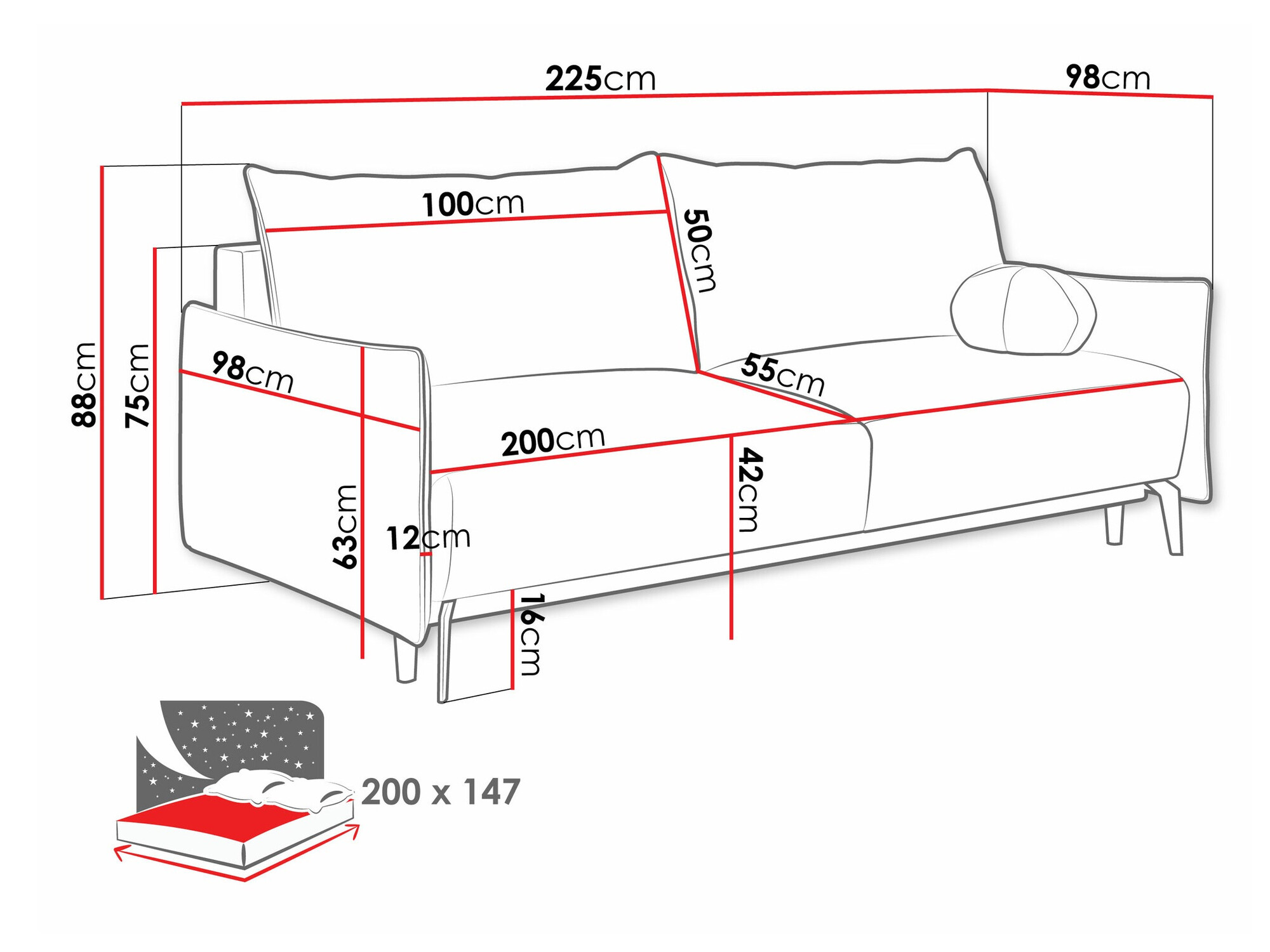 Sofa bed Columbus 216 (Velo 621)