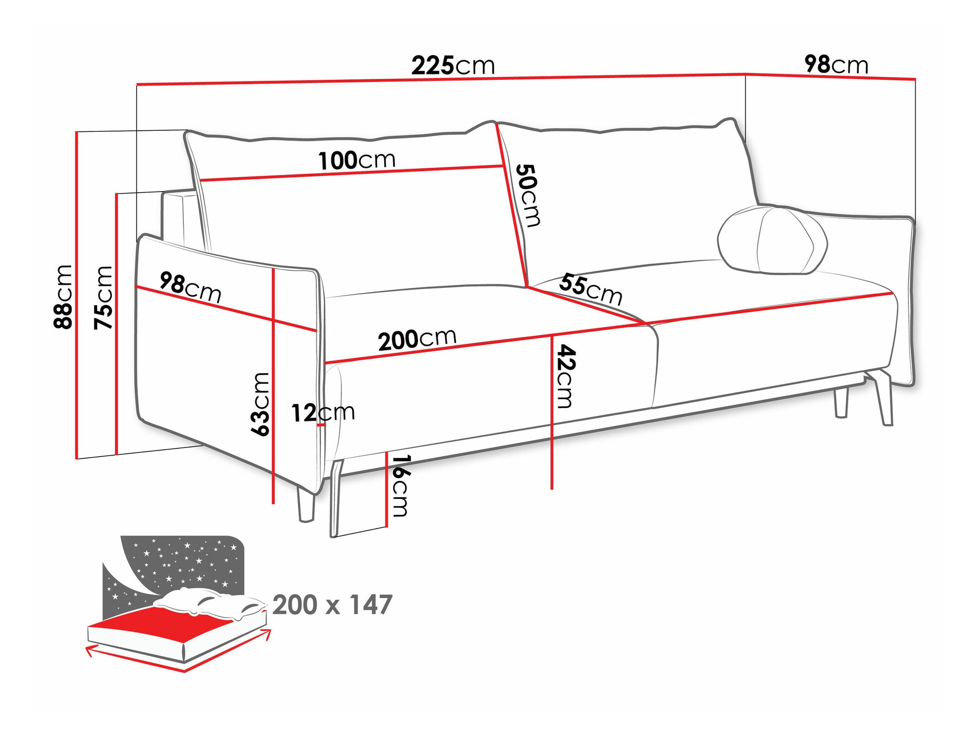 Sofa bed Columbus 216 (Velo 623)